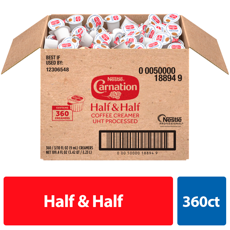 Nestle Carnation Coffee Creamer Half And Half Liquid Creamer Singles FlBox Of 0.303 Fluid Ounce - 360 Per Case.