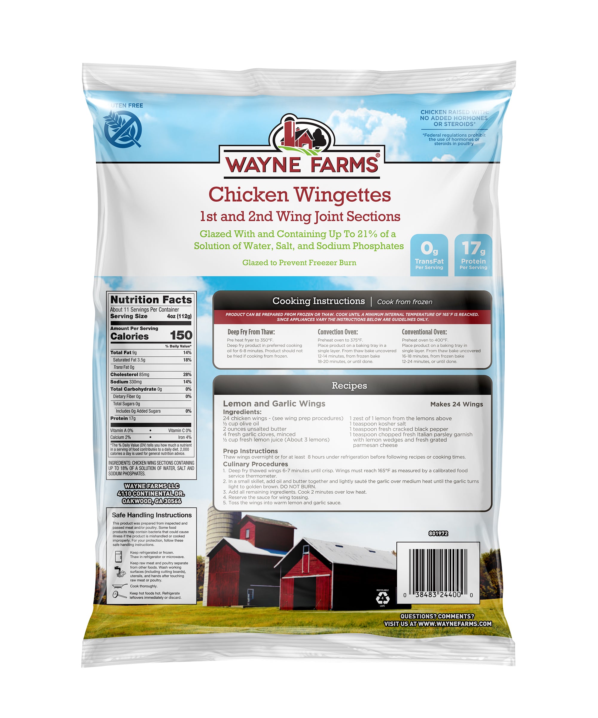 Wayne Farms Chicken Ready To Cook Split Wings Individually Frozen 4 Pound Each - 7 Per Case.