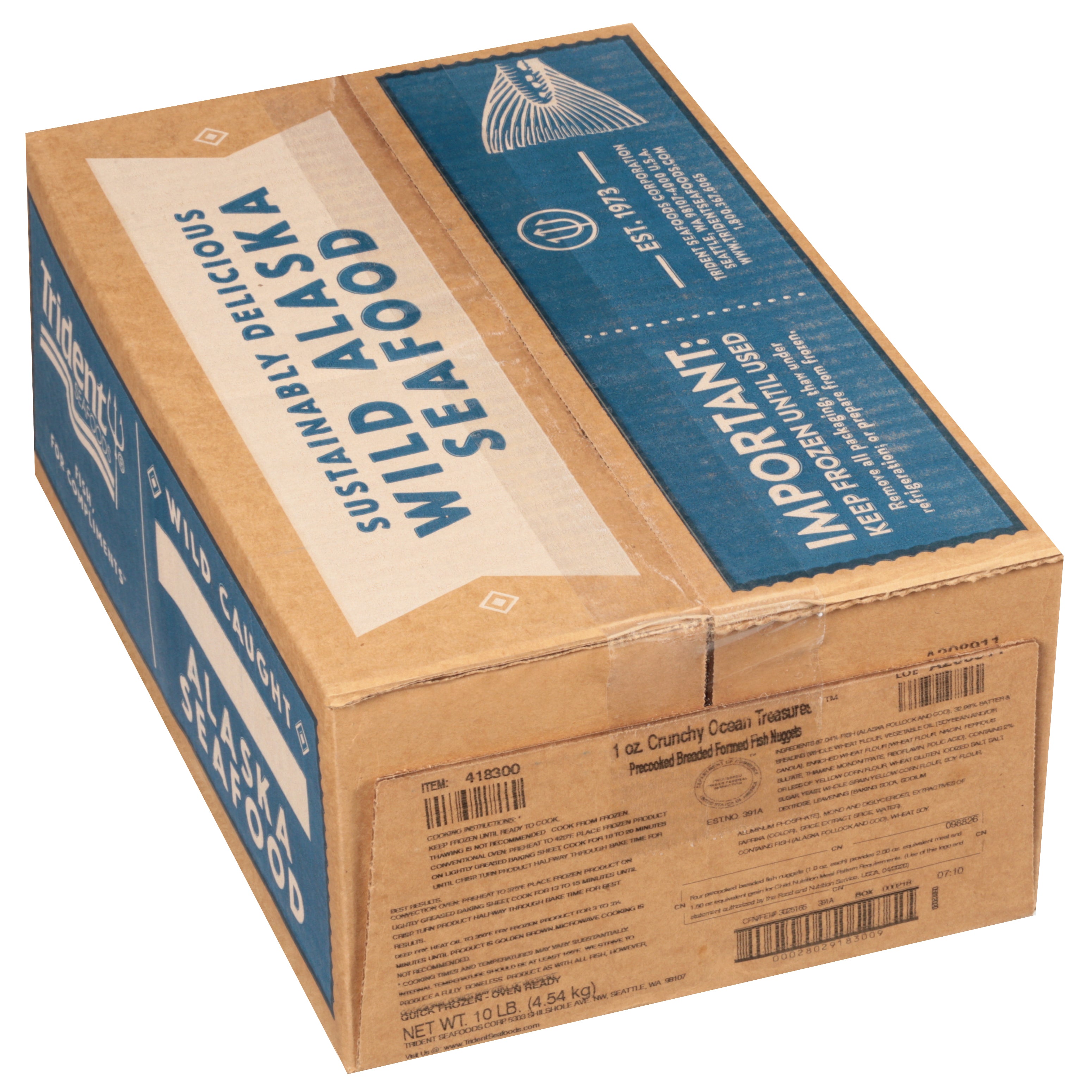 Ocean Treasures Oven Ready Pollock Whole Grain Child Nutrition 10 Pound Each - 1 Per Case.