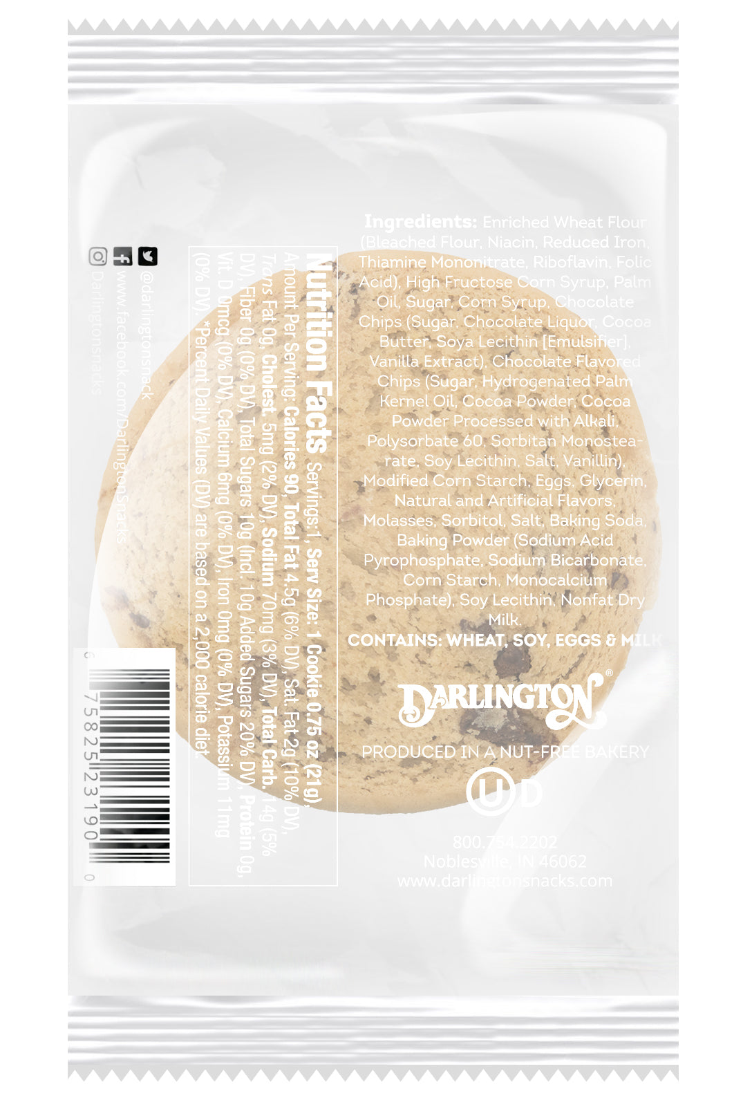 Darlington Soft Baked Chocolate Chipcookies Individually Wrapped 1 Count Packs - 216 Per Case.