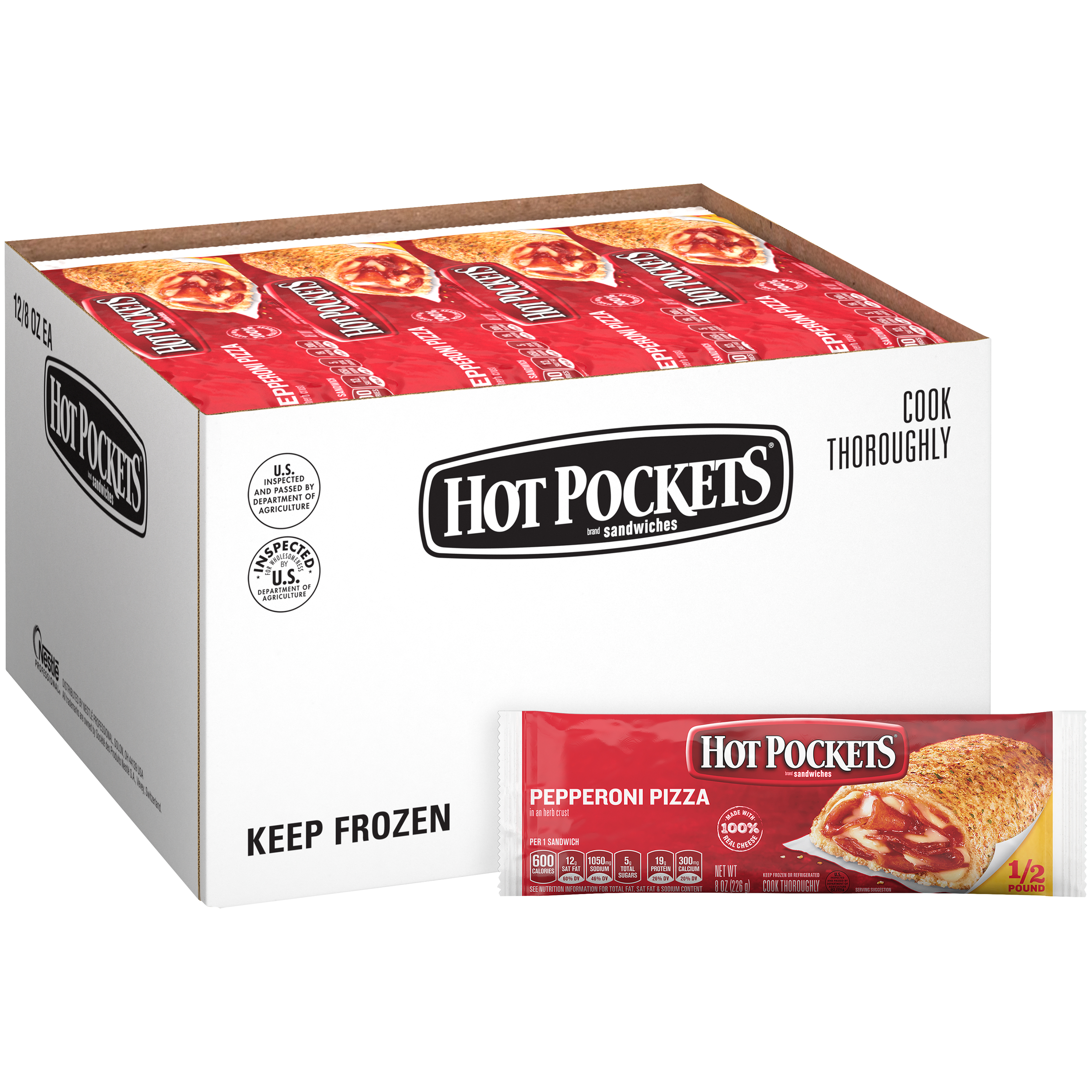 Hot Pockets Pepperoni Pizza Stuffed Sandwich 8 Ounce Size - 12 Per Case.