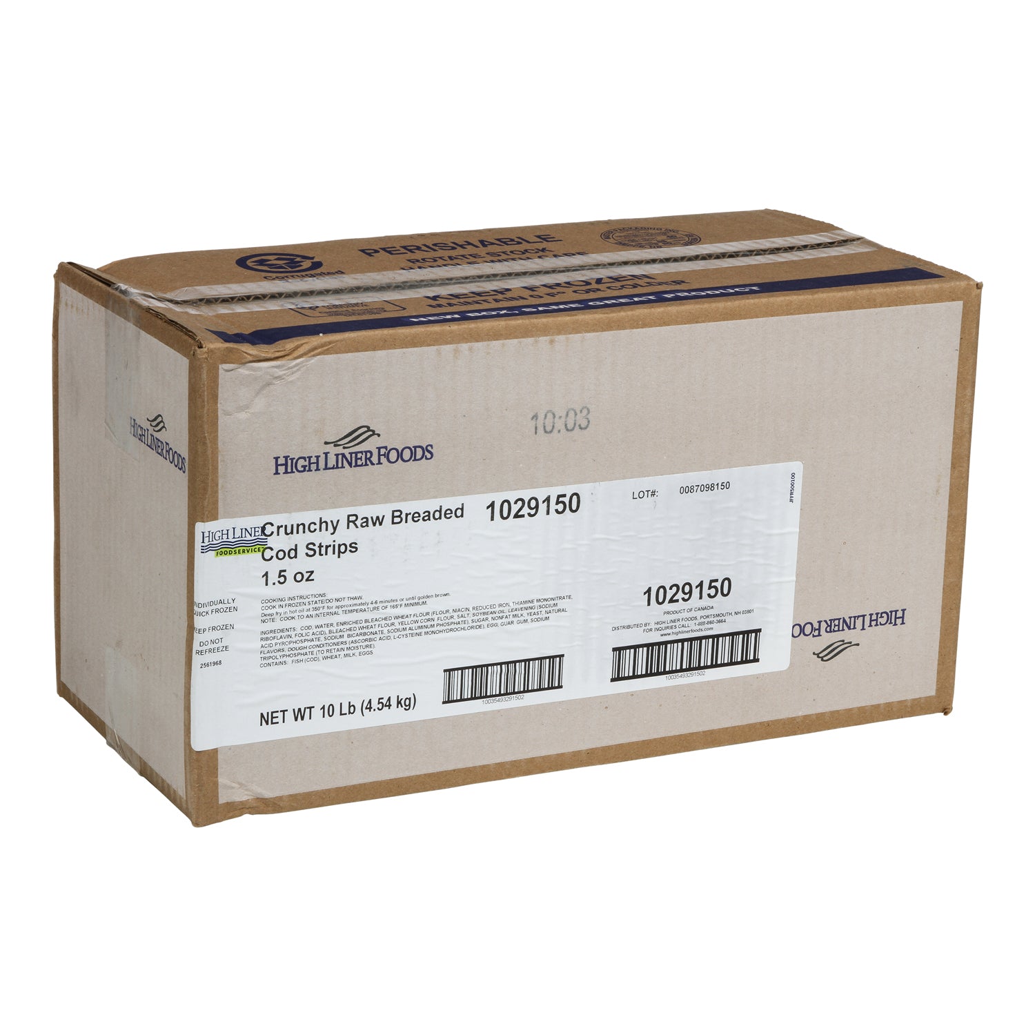 Crunchy Raw Breaded Cod Strips 5 Pound Each - 2 Per Case.