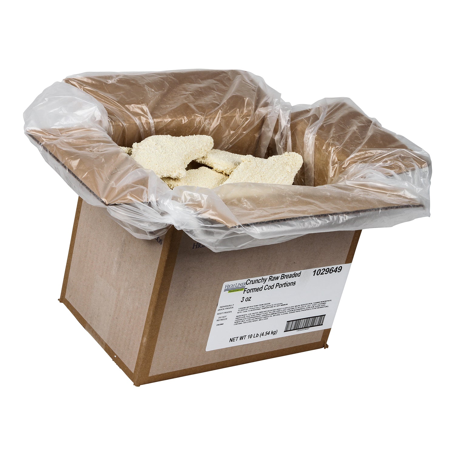 Crunchy Raw Breaded Formed Cod Portions 10 Pound Each - 1 Per Case.