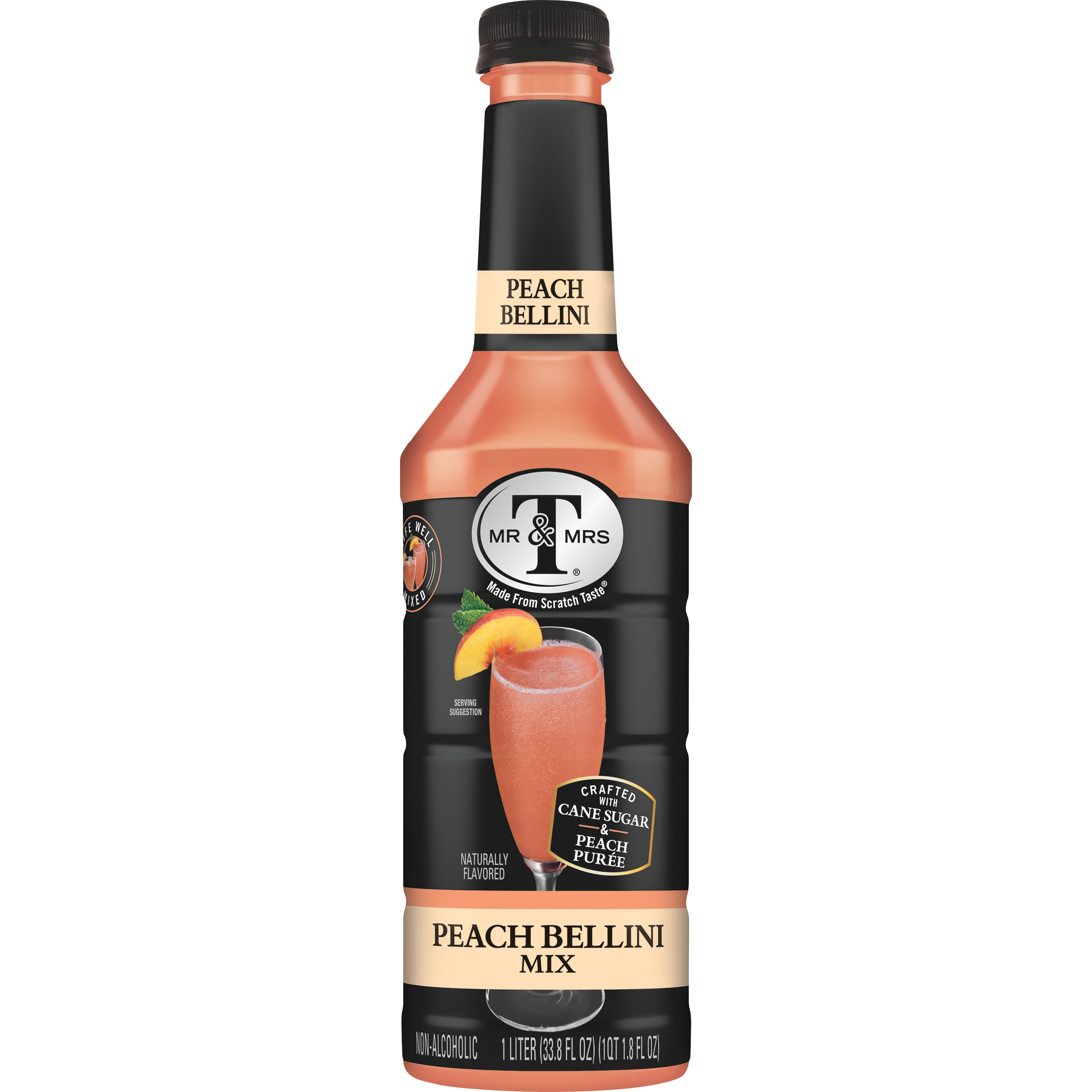 Mr & Mrs Peach Bellini Mix Bottle 1 Liter - 6 Per Case.