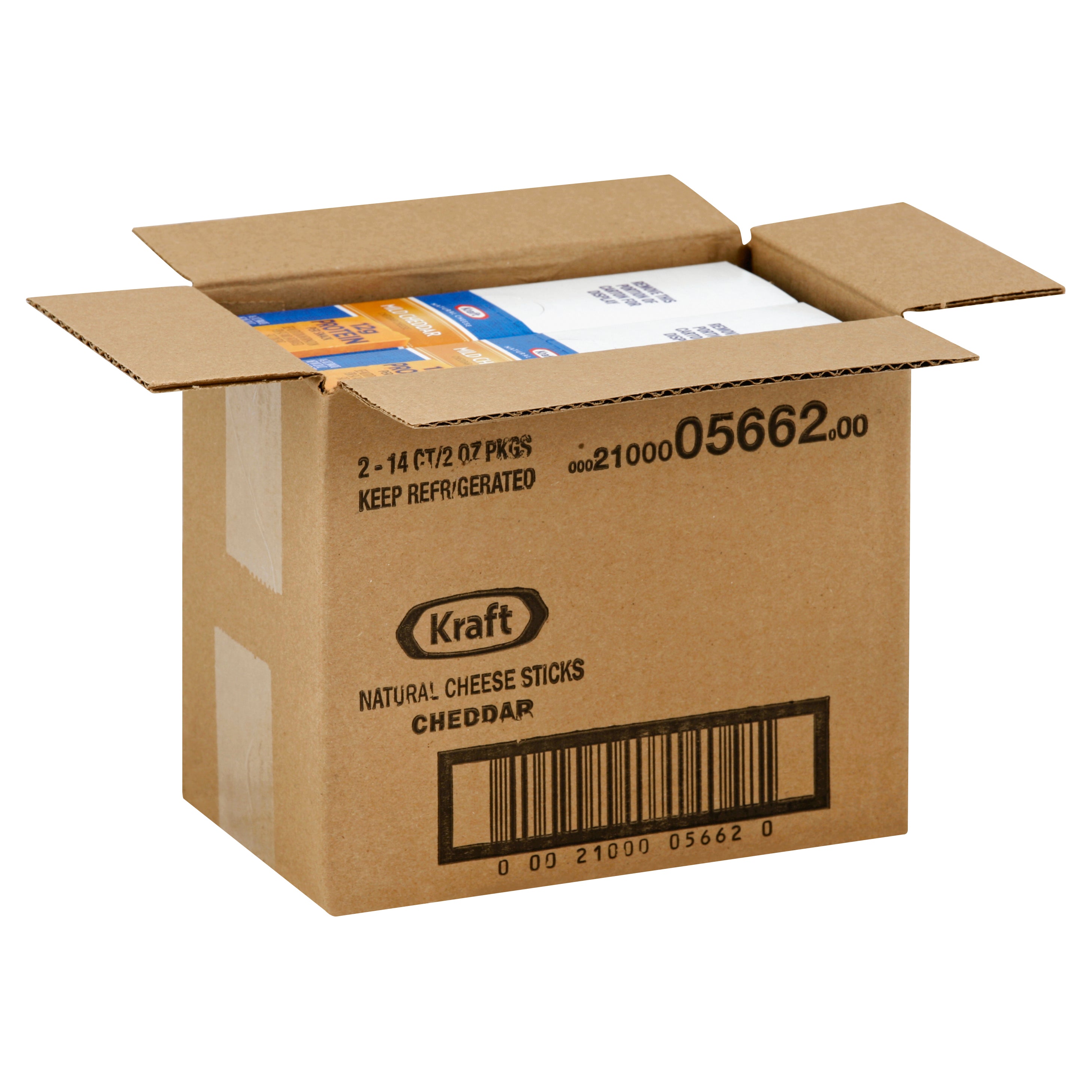 Kraft Natural Cheddar Cheese Sticks, 2 Ounce Size - 28 Per Case.