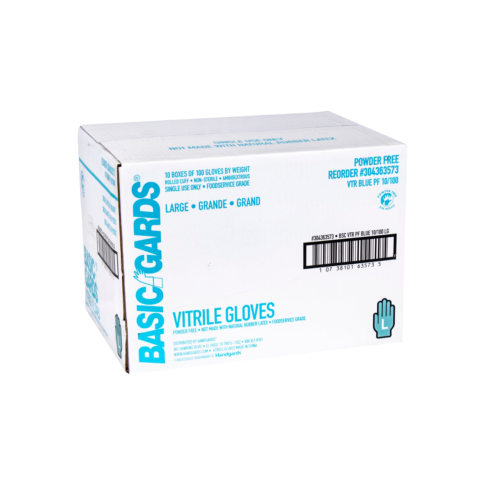 Powder Free Blue Vitrile Large Glove 100 Each - 1000 Per Case.