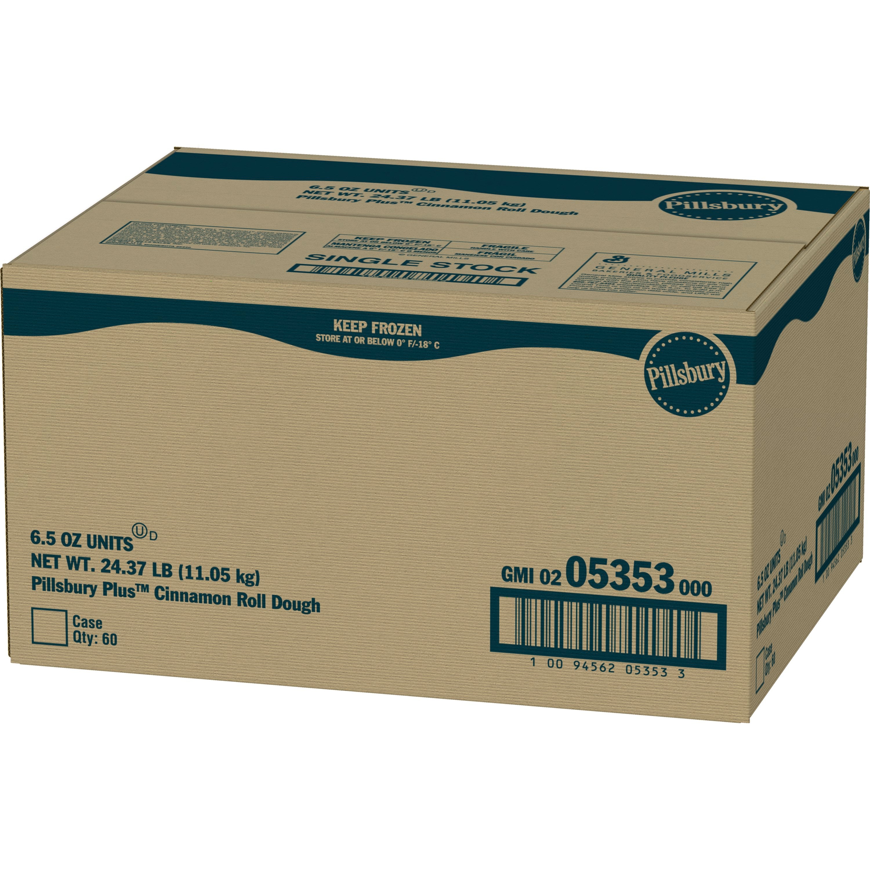 Pillsbury Plus™ Frozen Cinnamon Roll Dough 24.37 Pound Each - 1 Per Case.