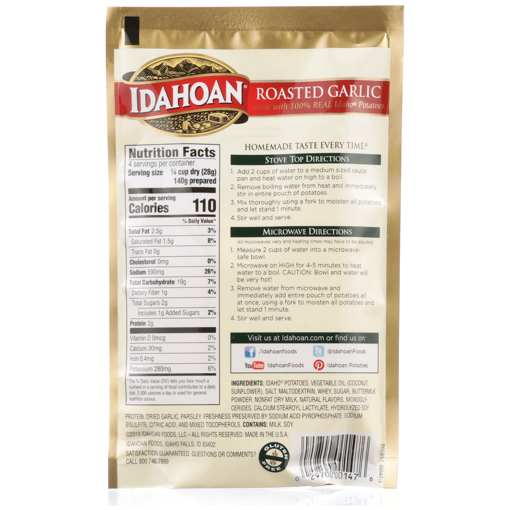Idahoan Foods Roasted Garlic Pouch 4 Ounce Size - 12 Per Case.