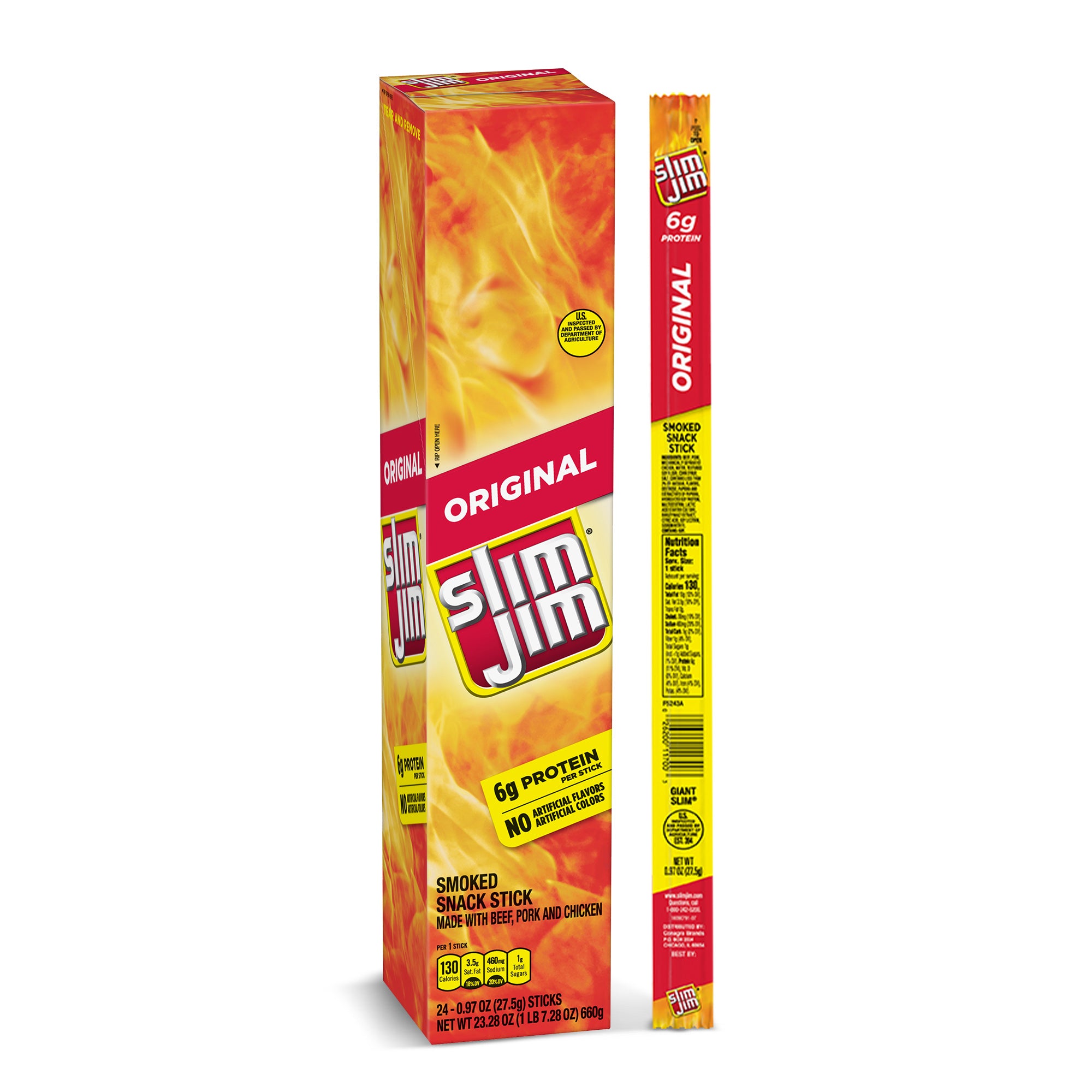 Slim Jim Original Stick 0.97 Ounce Size - 144 Per Case.