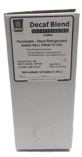 Javo Beverage House Blend Decaf Coffee Bag In Box 0.5 Gallon - 2 Per Case.