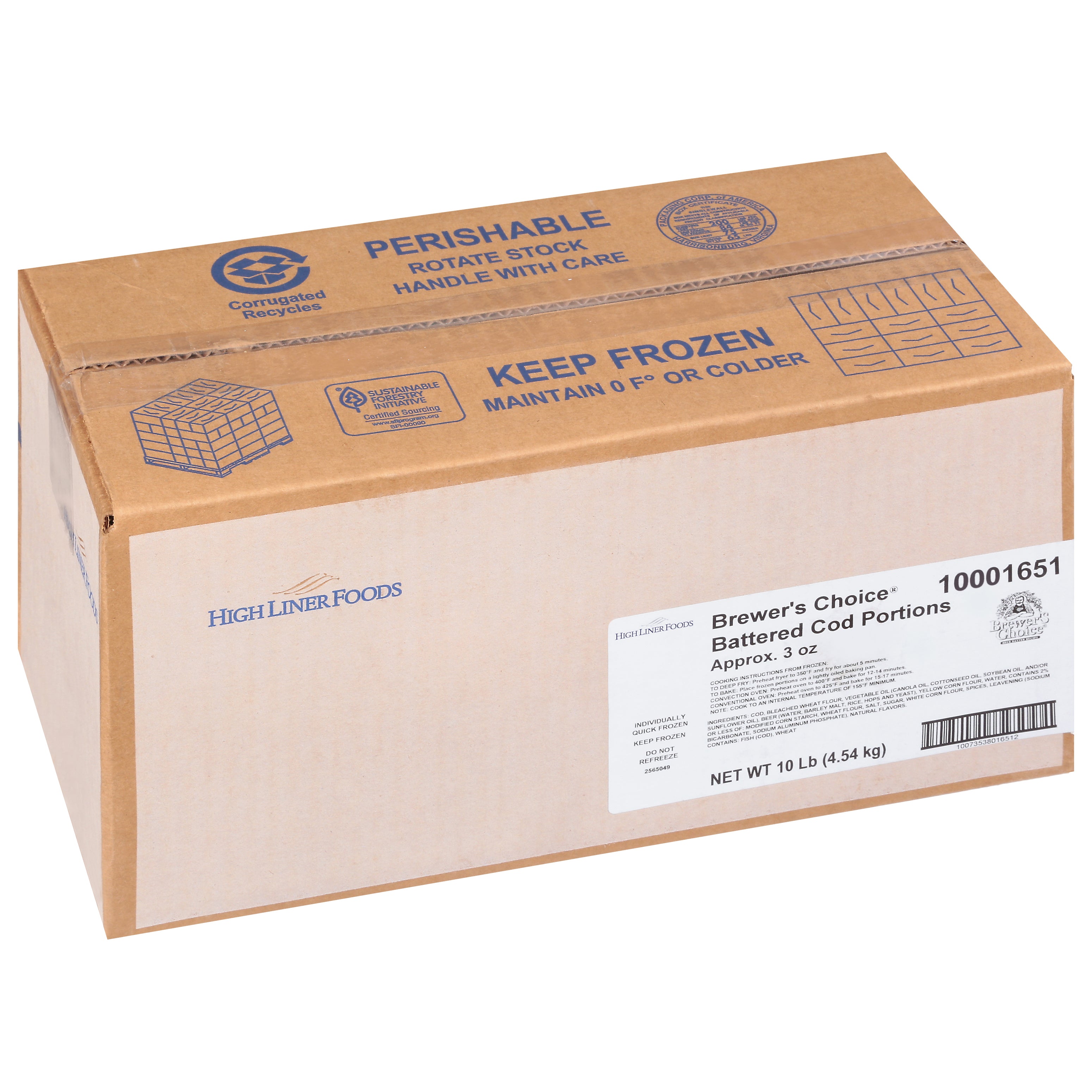 Brewer's Choice Battered Cod Portionsapprox 5 Pound Each - 2 Per Case.