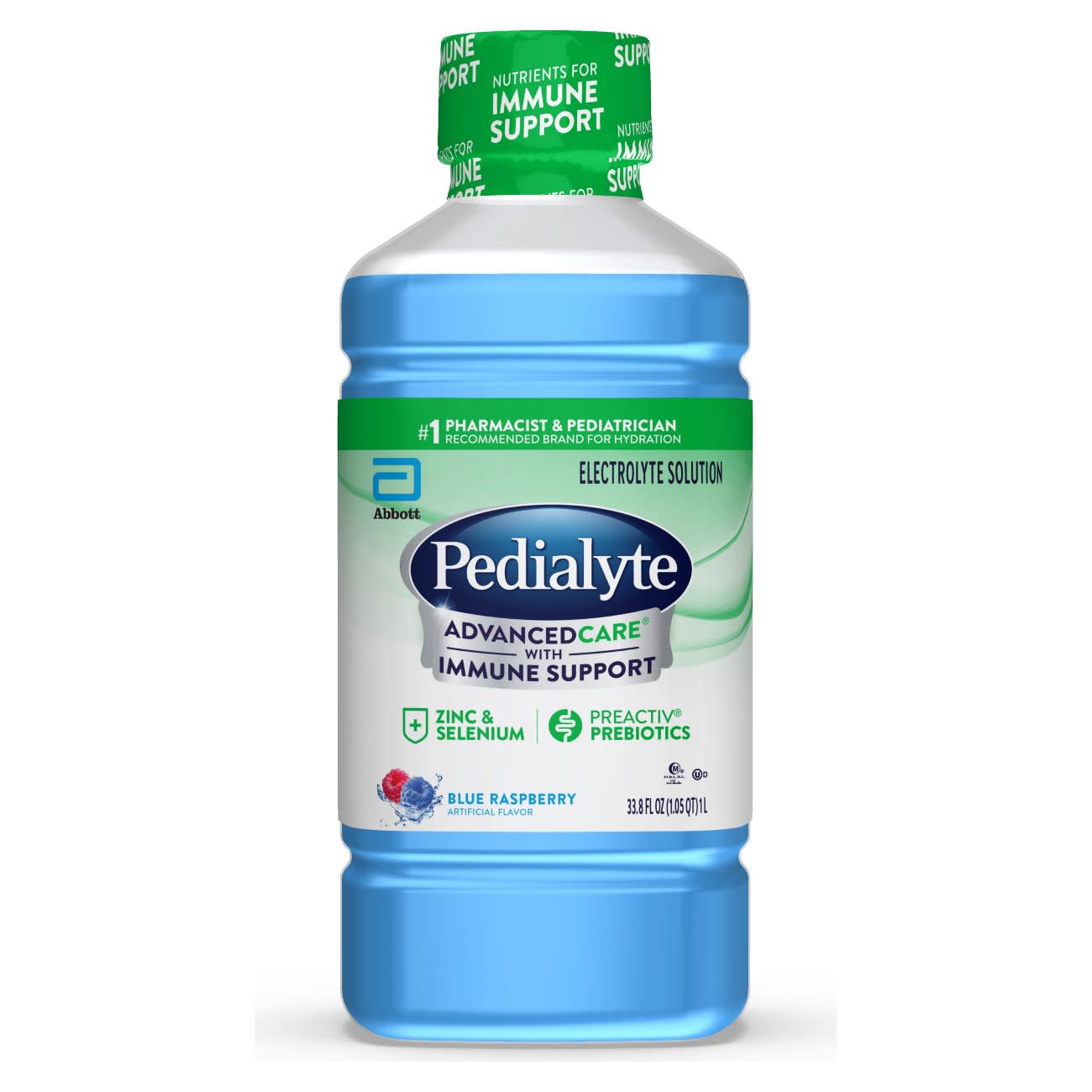 Pedialyte Advanced Care Blue Raspberry 33.8 Fl Oz (1L) Bottle 8 Count