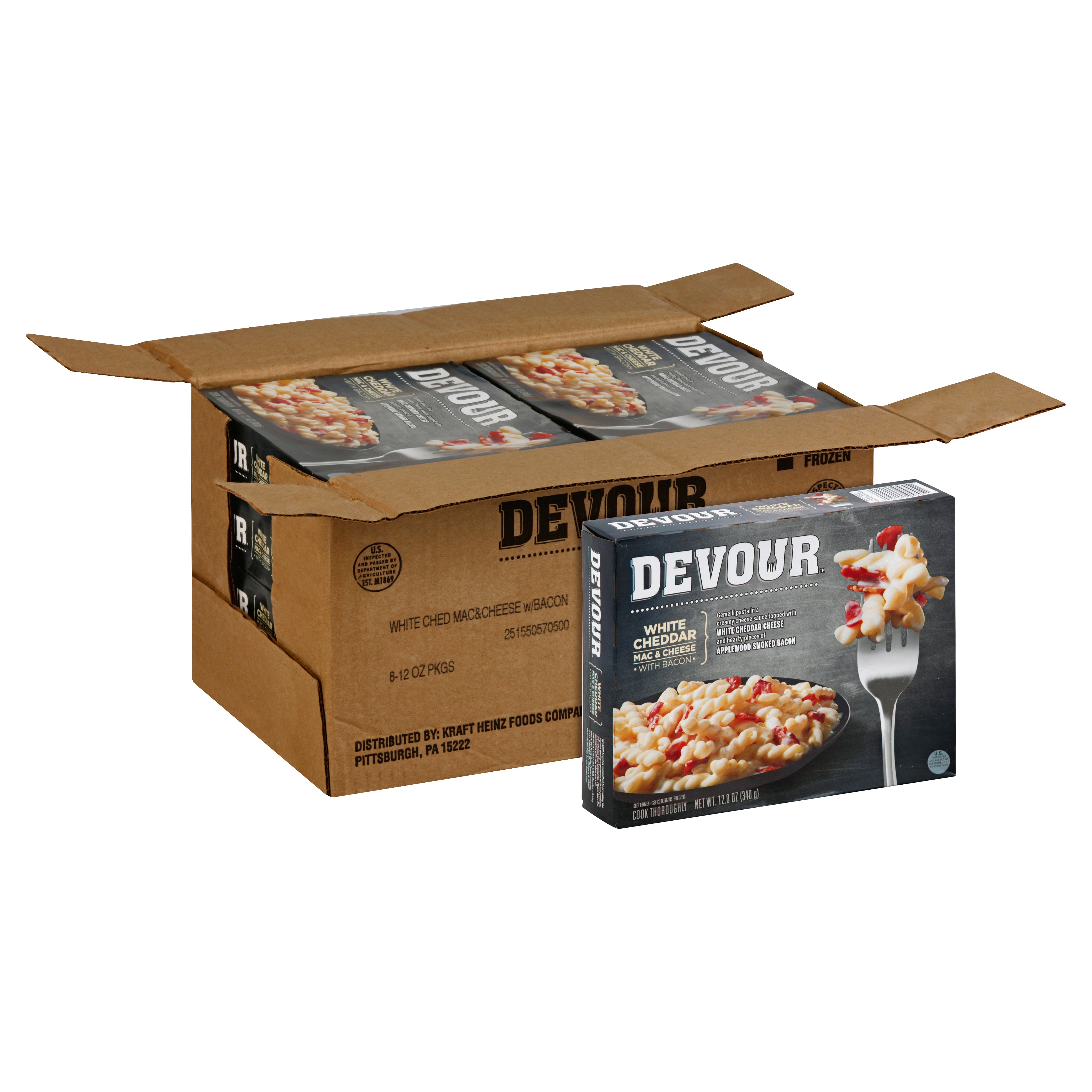 Devour Frozen Entreessides White Cheddar Andbacon Mac And Cheese 12 Ounce Size - 8 Per Case.