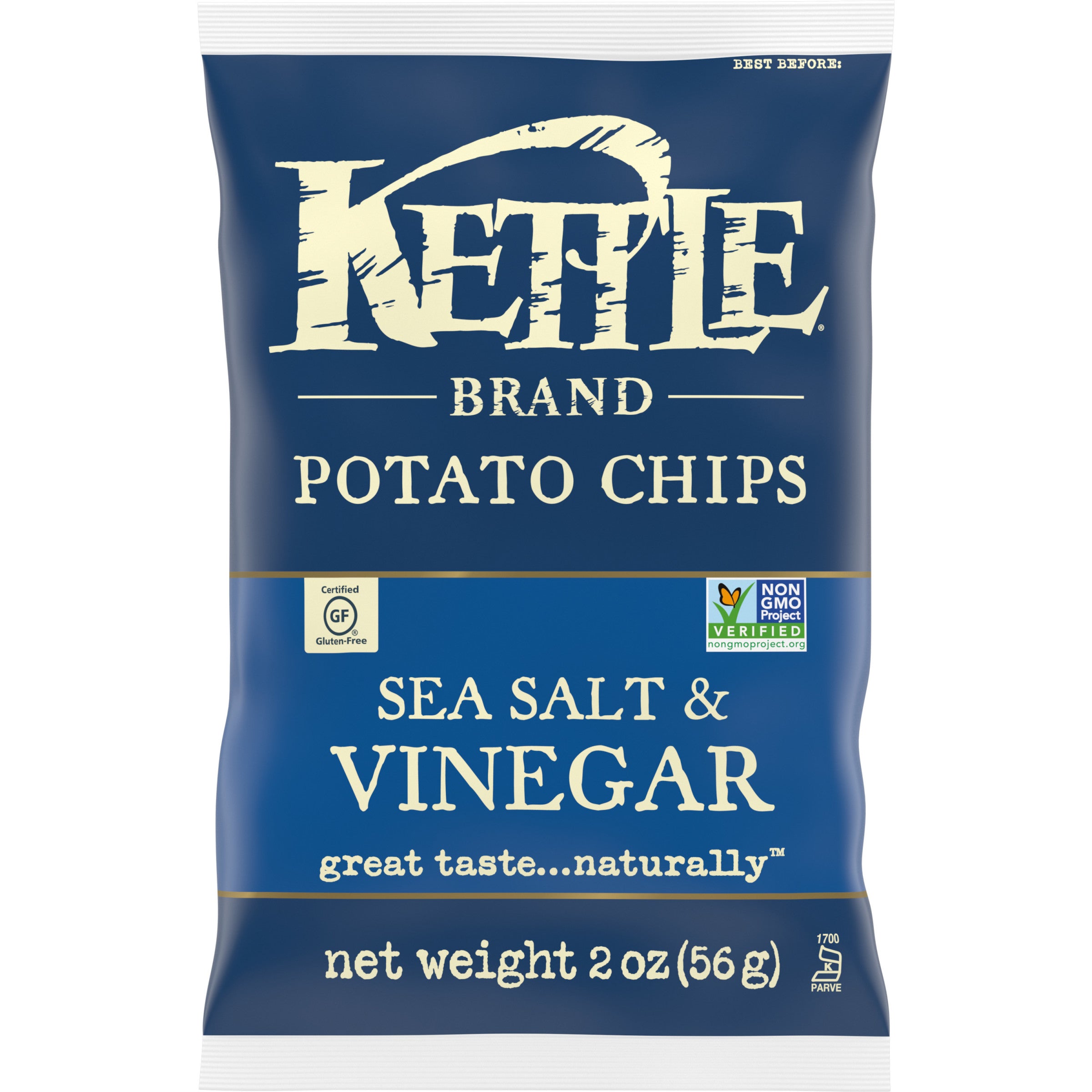 Kettle Brand Potato Chips Salt & Vinegar Kettle Chips Snack Bag 2 Ounce Size - 24 Per Case.
