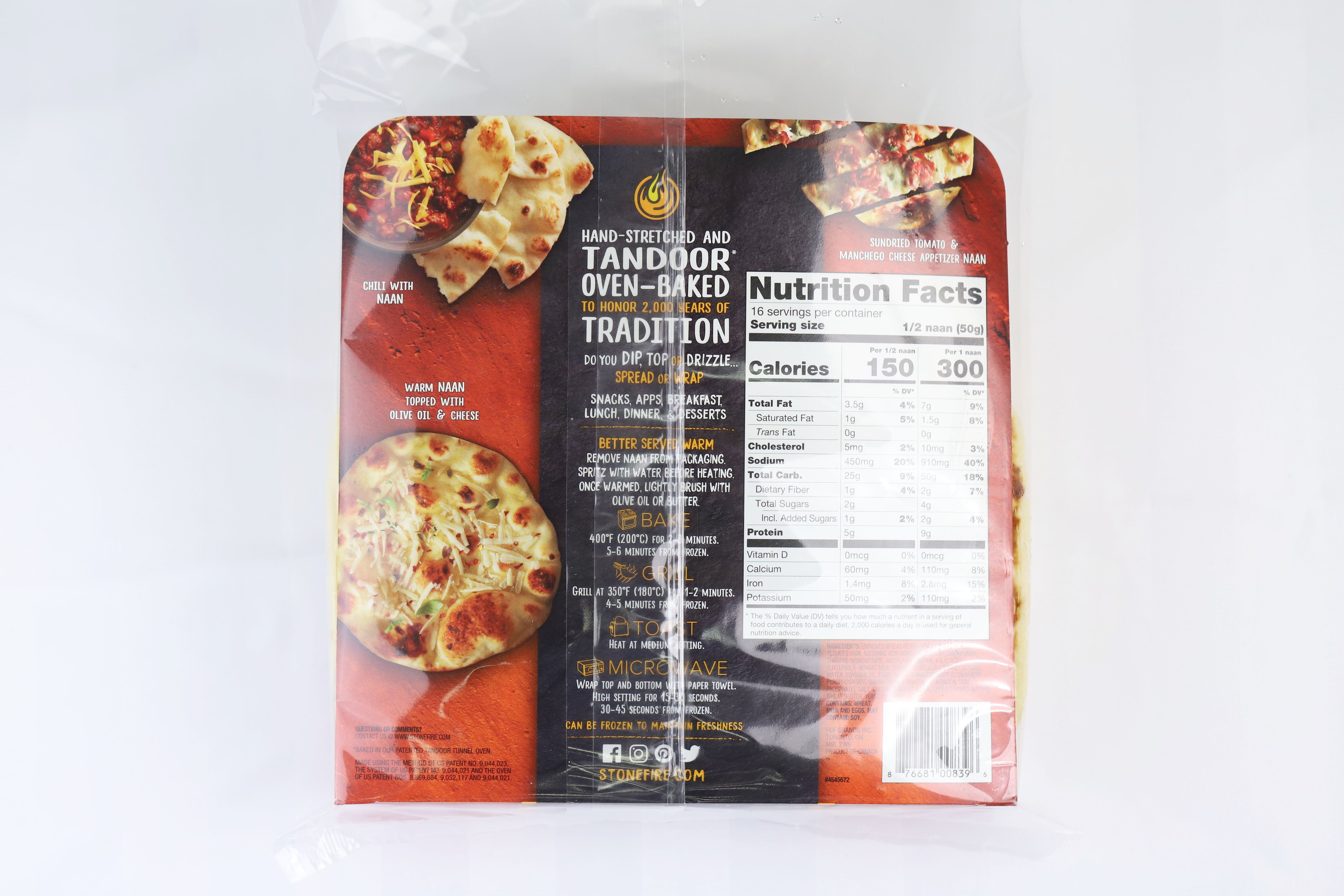 Stonefire 8" Naan Round Original 8 Count Packs - 6 Per Case.
