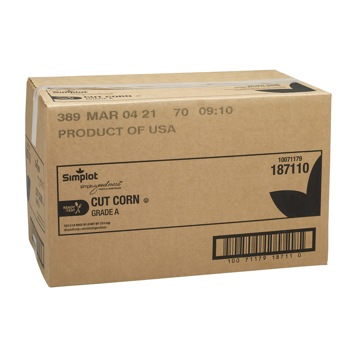 Simplot Simple Goodness Classic Vegetables Cut Corn Golden Jubilee 2.5 Pound Each - 12 Per Case.