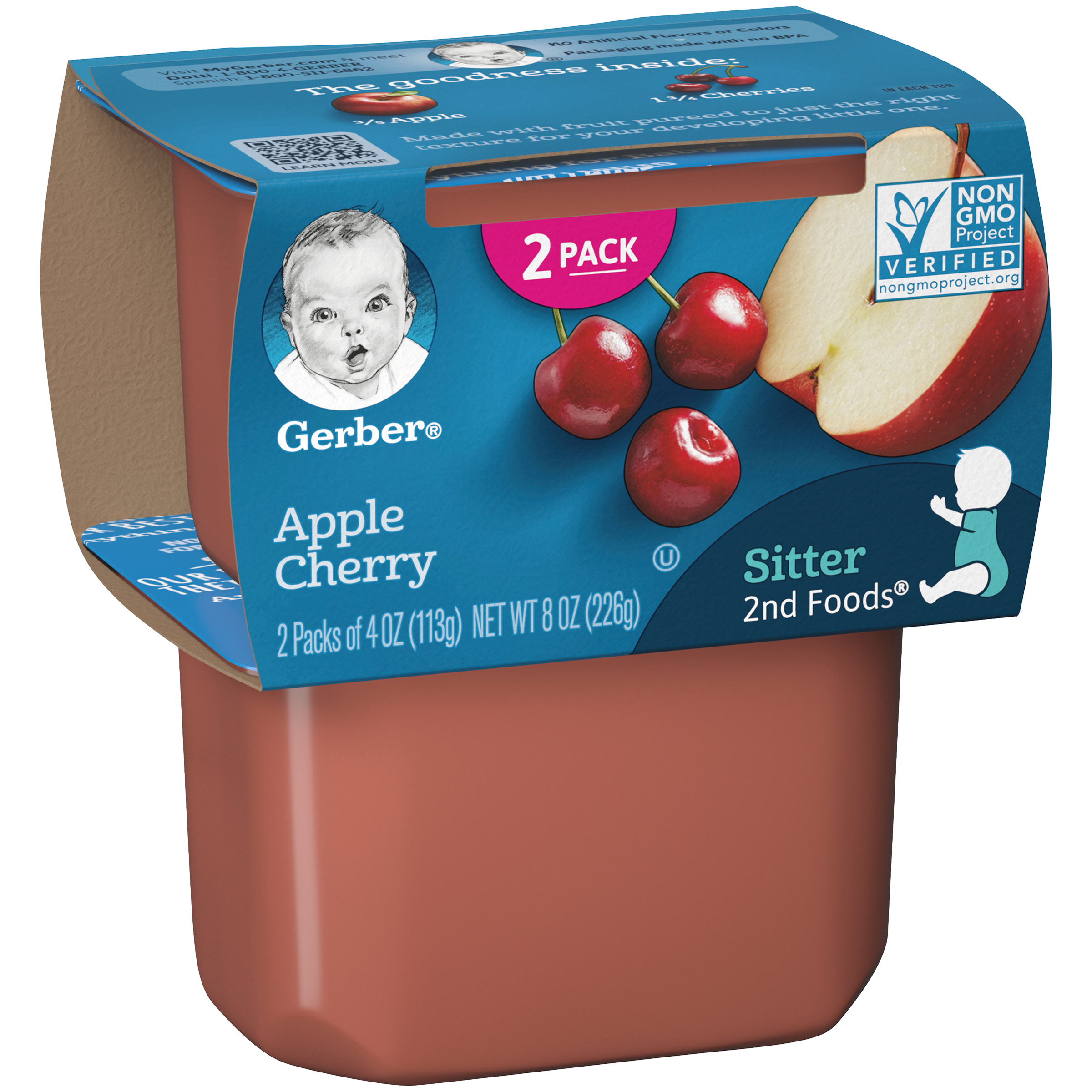 (2 pack of 4 Oz) Gerber 2nd Foods Apple Cherry Baby Food 8 Ounce Size - 8 Per Case.