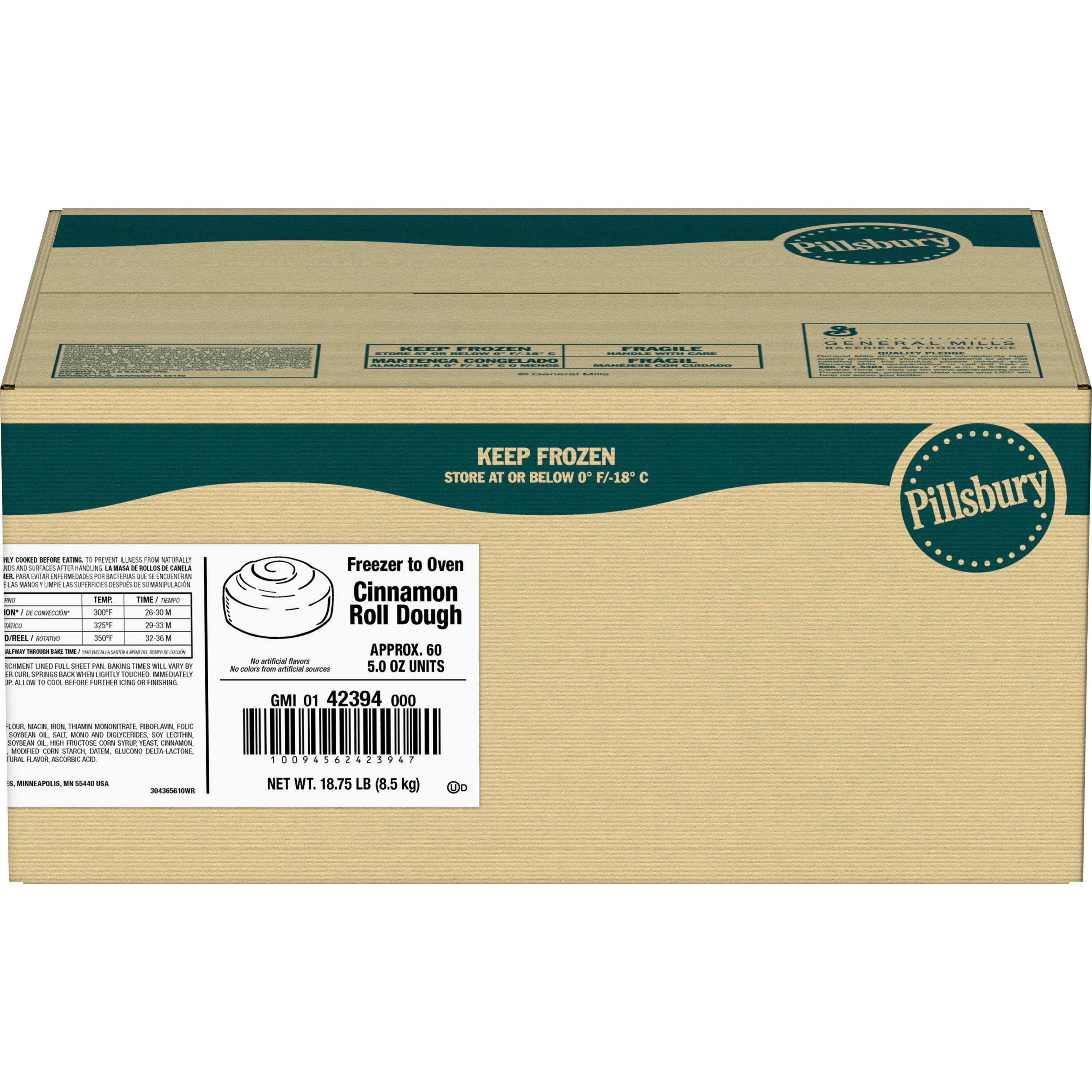 Pillsbury Supreme Cinnamon Roll Dough, 18.75 Pounds, 5.0-ounce size, 1 per case