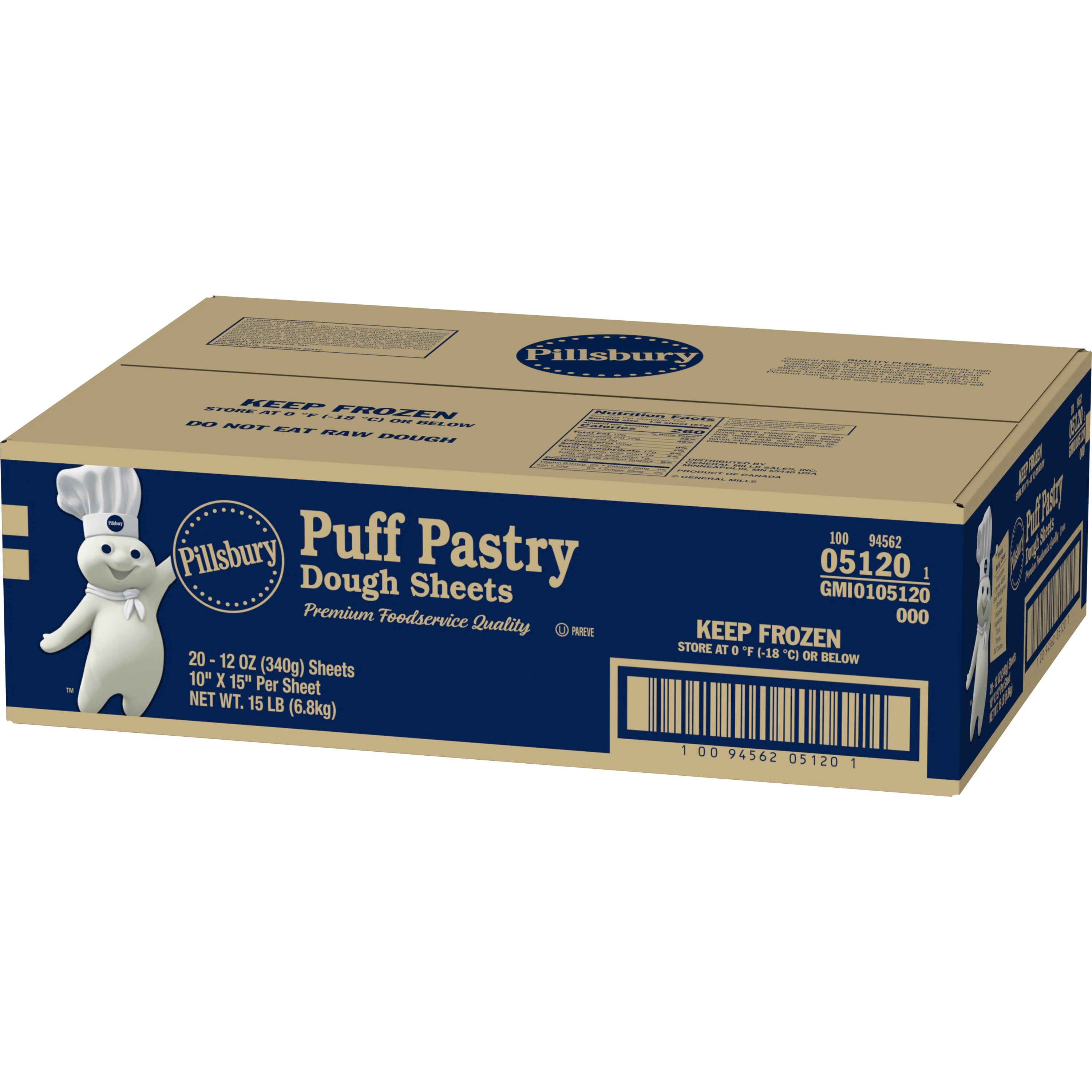 Pillsbury™ Frozen Puff Pastry Dough Sheet10" 5" 12 Ounce Size - 1 Per Case.