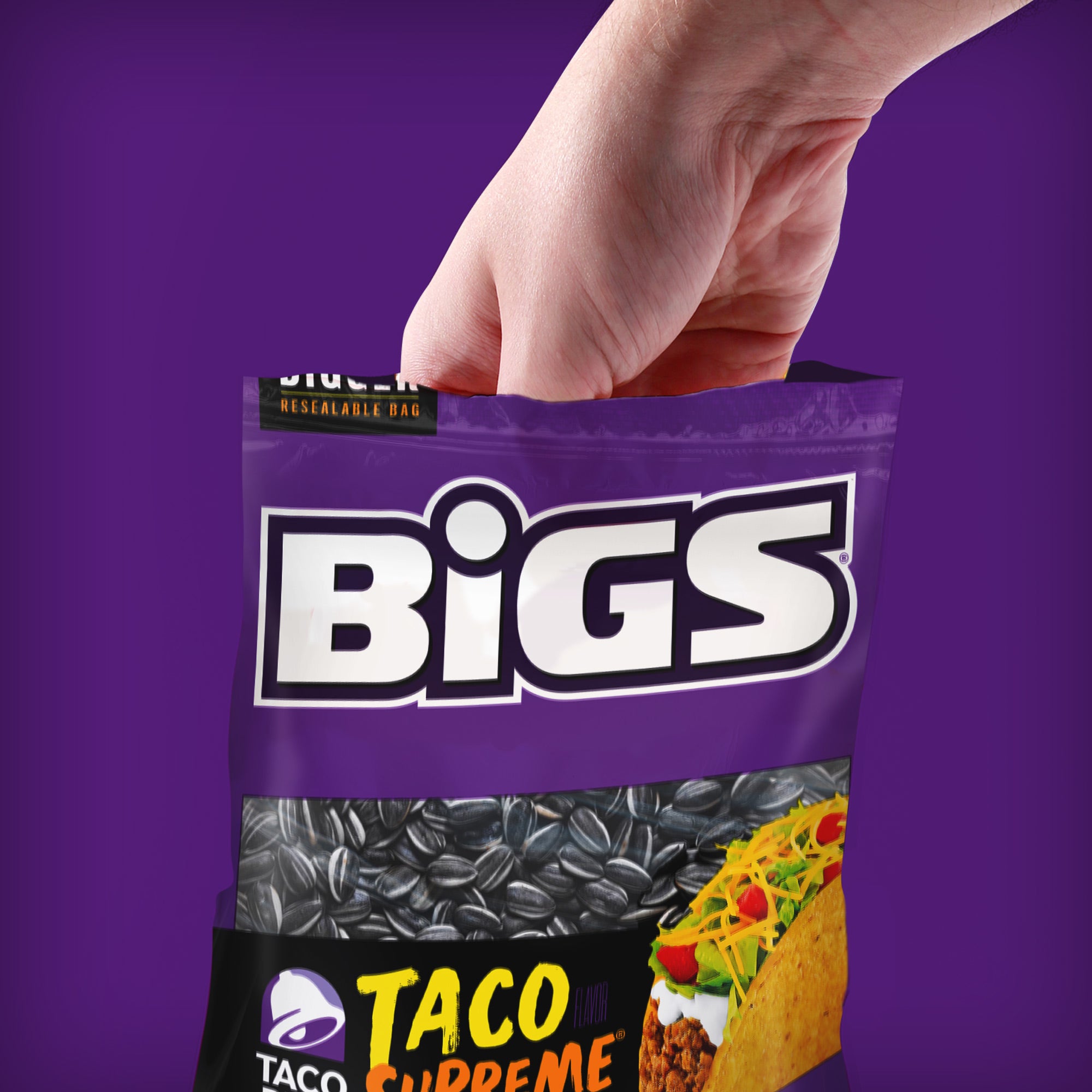 Bigs Taco Bell Taco Supreme Sunflower Seedsketo Friendly Snack Bag 5.35 Ounce Size - 12 Per Case.