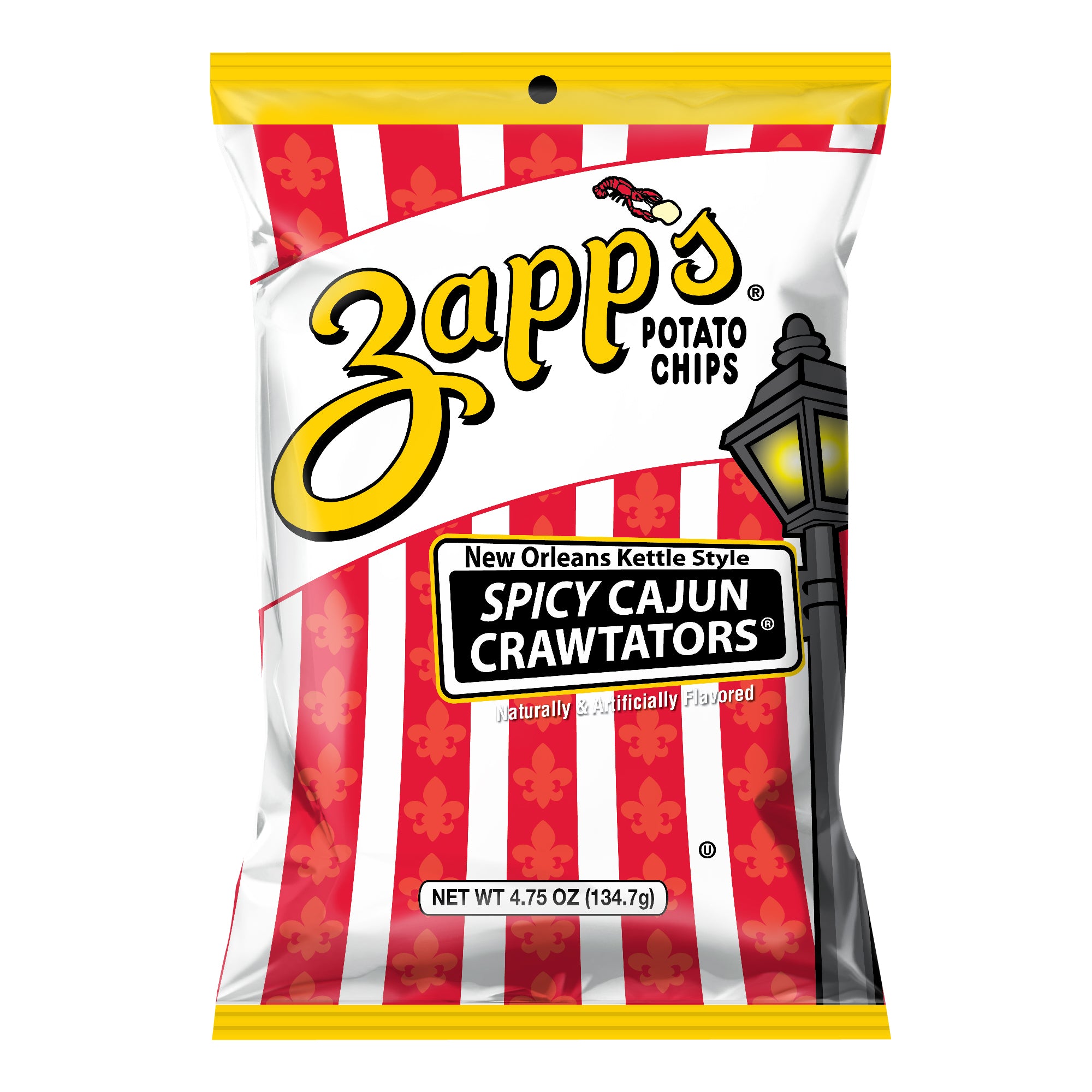 Zapp's Potato Chips Crawtator Kettle Chips 4.75 Ounce Size - 12 Per Case.