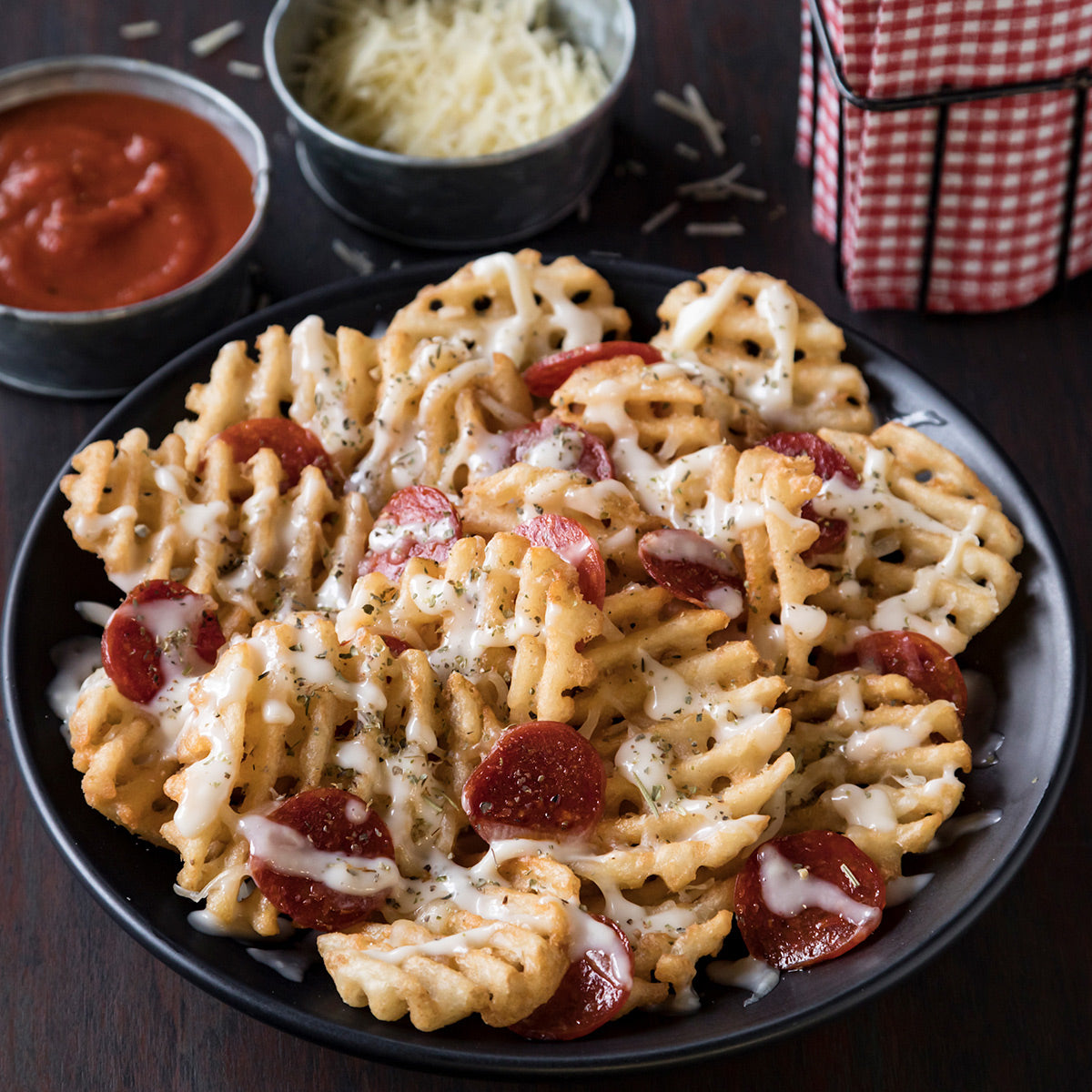 Simplot Bent Arm Ale Beer Battered Lattice Cut Fries Skin On 4.5 Pound Each - 6 Per Case.