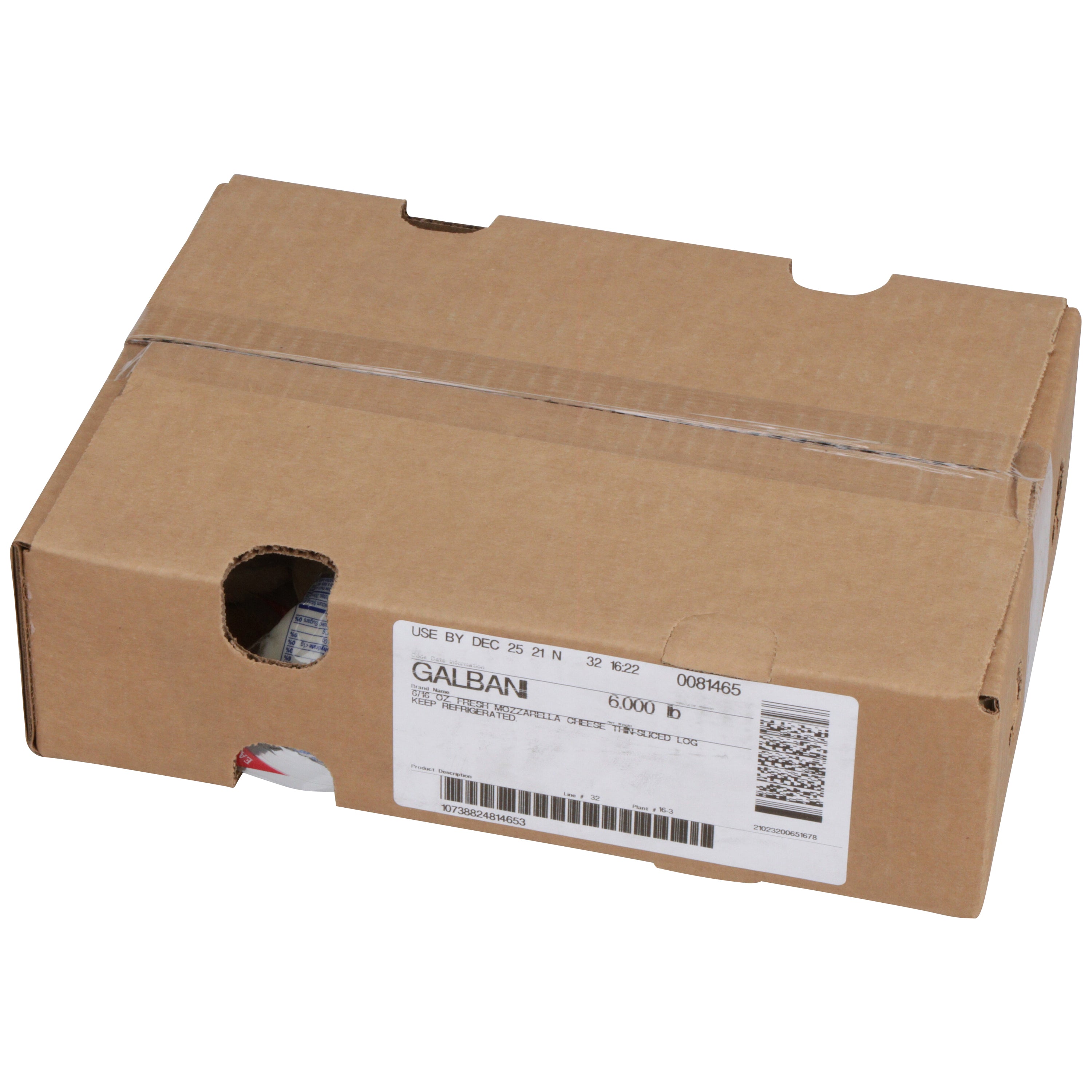 Galbani Fresh Mozzarella Cheese Thin Sliced Log 16 Ounce Size - 6 Per Case.