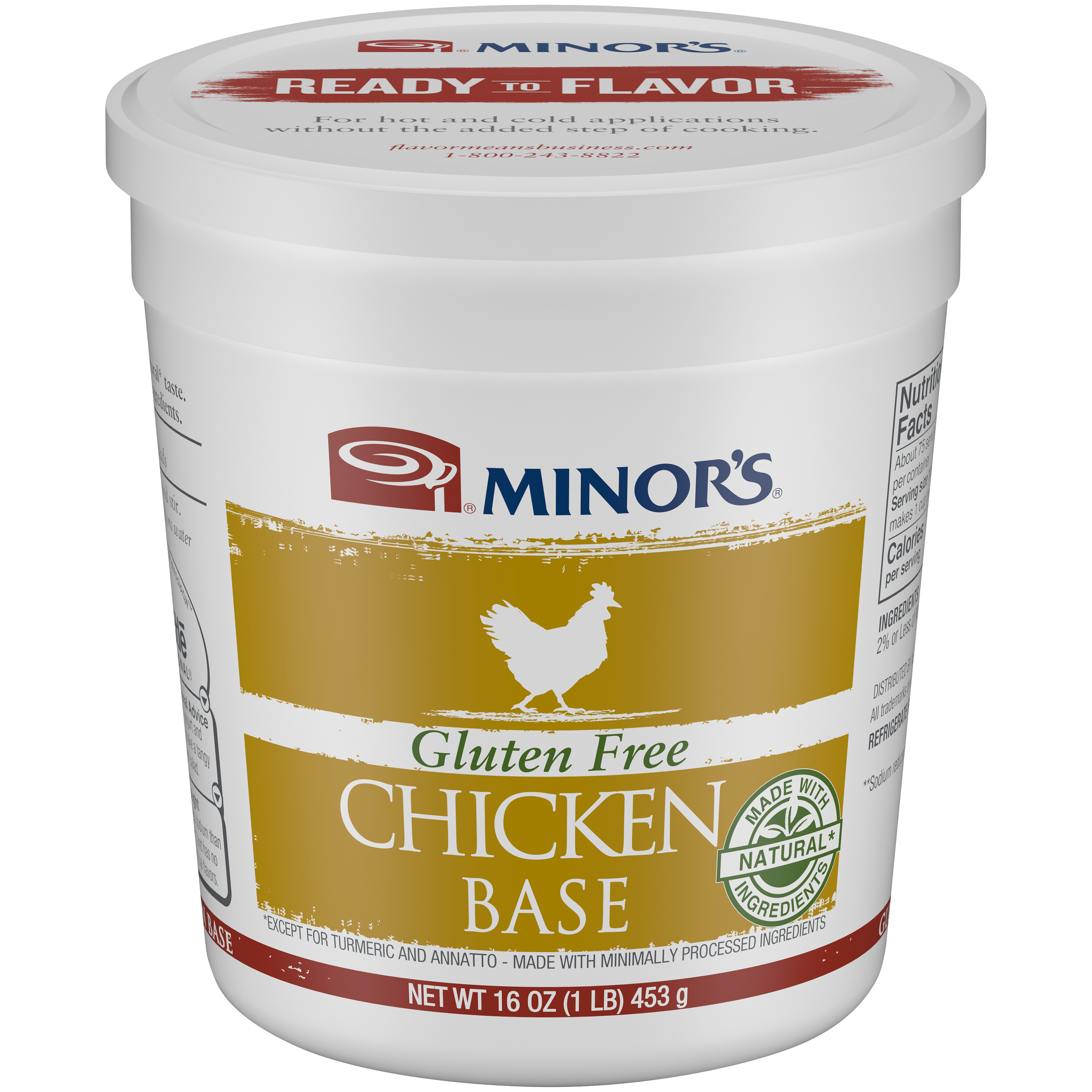 Minor's Natural Gluten Free Chicken Base 1 Pound Each - 6 Per Case.