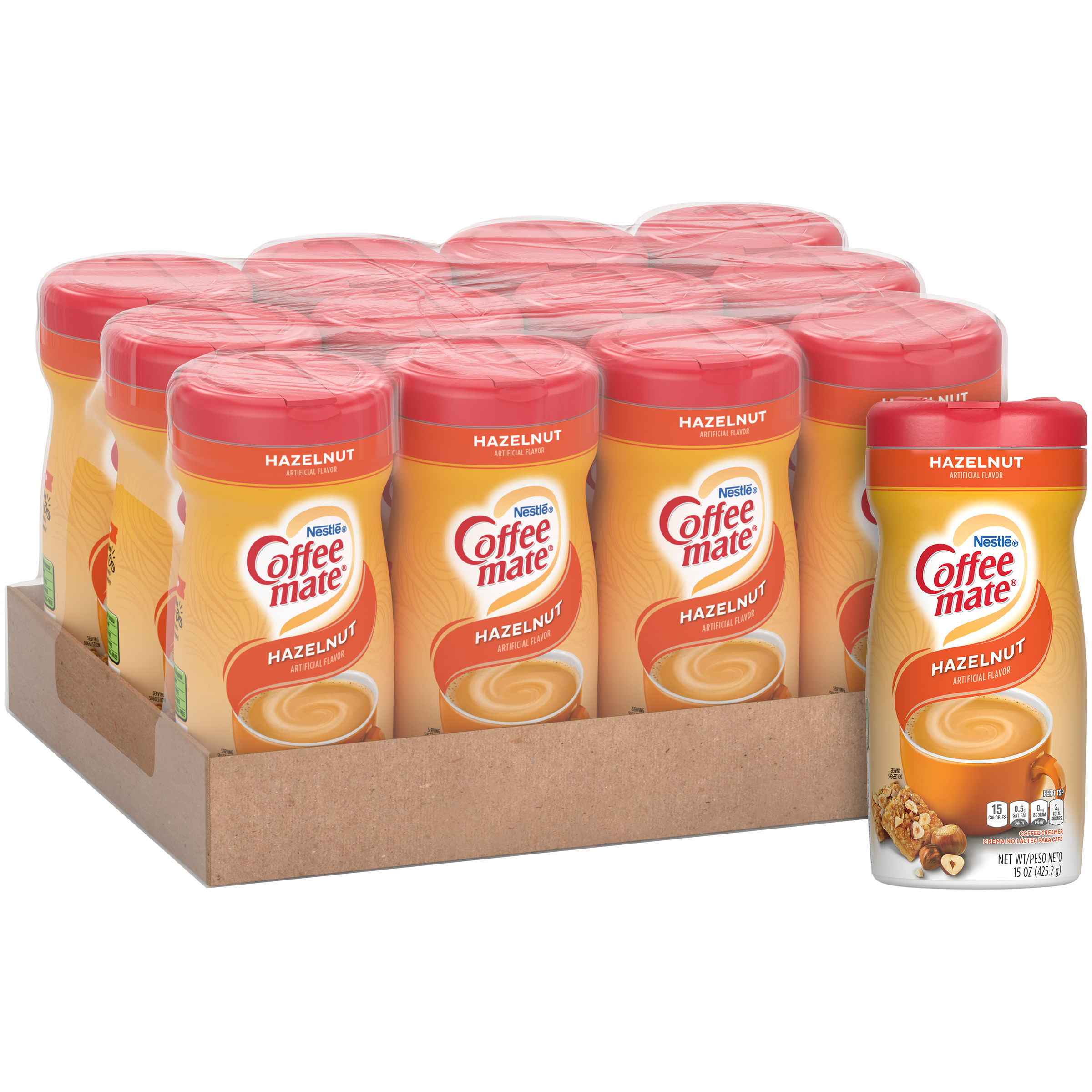 Coffee Mate Hazelnut XCanister 14.991 Ounce Size - 12 Per Case.