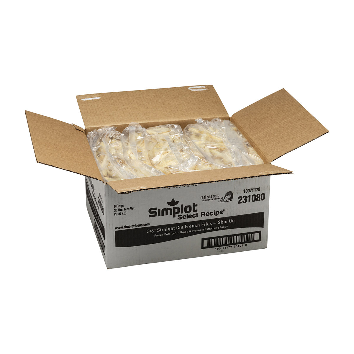 Simplot Select Recipe 8" Sea Salt Straightcut Fries Skin On 5 Pound Each - 6 Per Case.