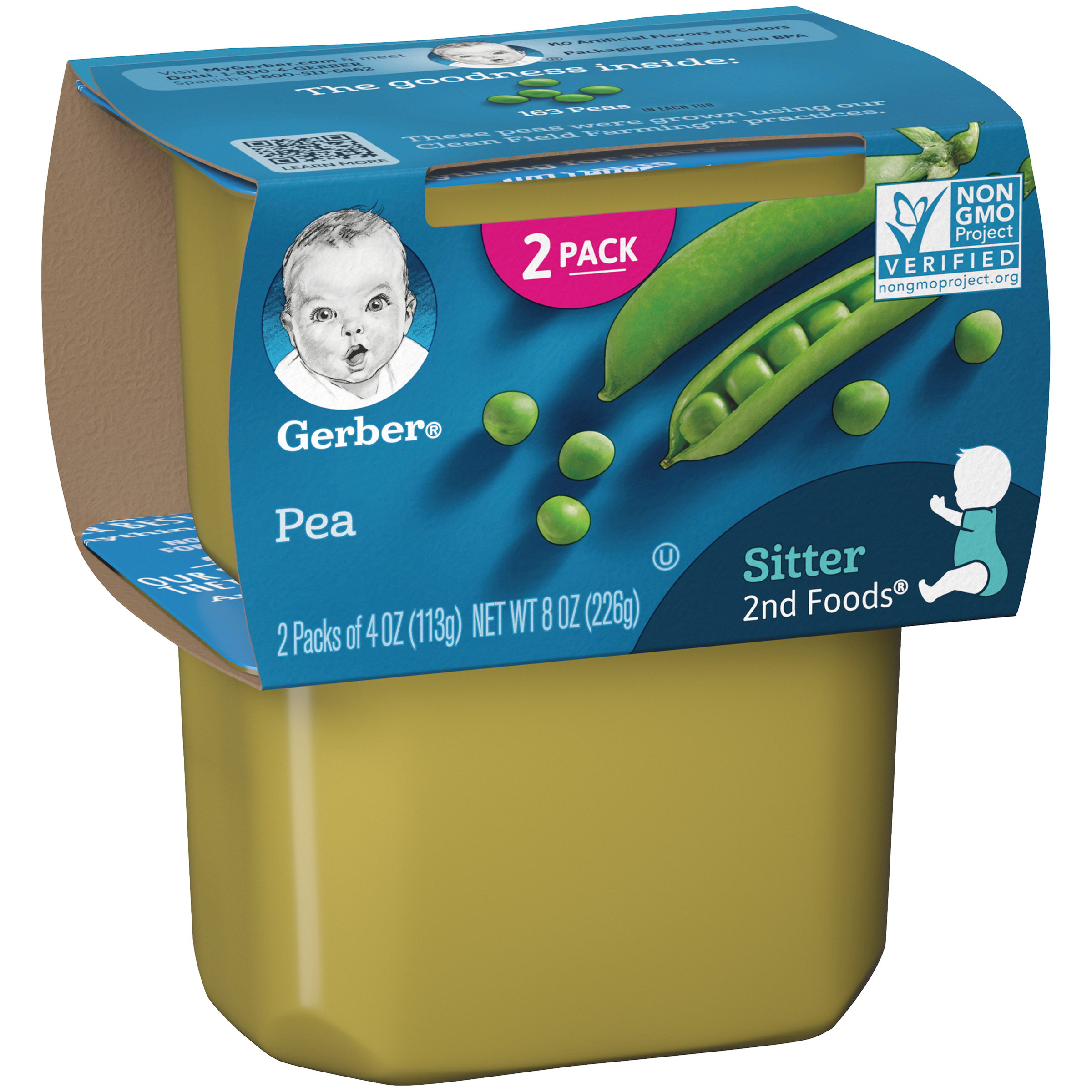 (2 pack of 4 Oz) Gerber 2nd Foods Pea Baby Food 8 Ounce Size - 8 Per Case.