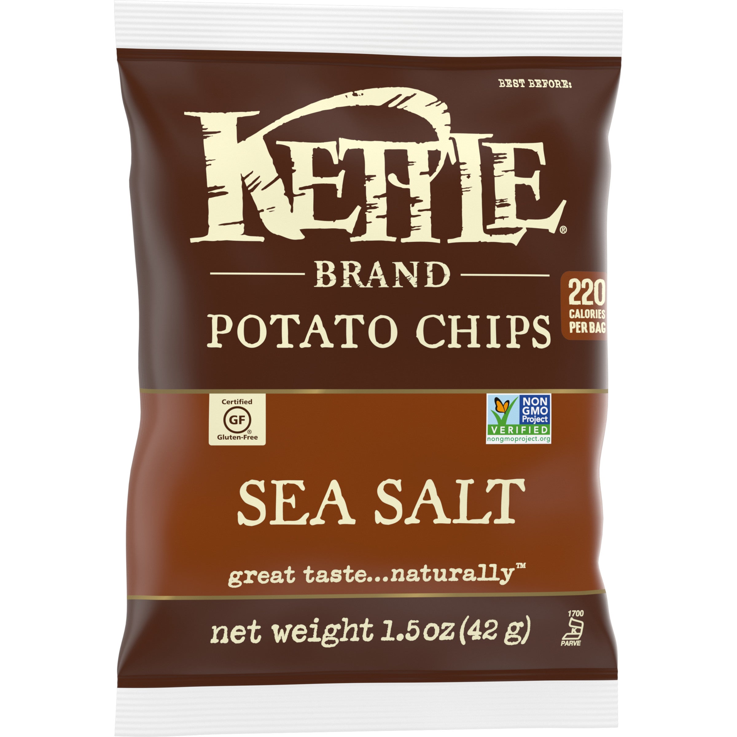 Kettle Brand Potato Chips Sea Salt Kettle Chips Snack Bag 1.5 Ounce Size - 24 Per Case.