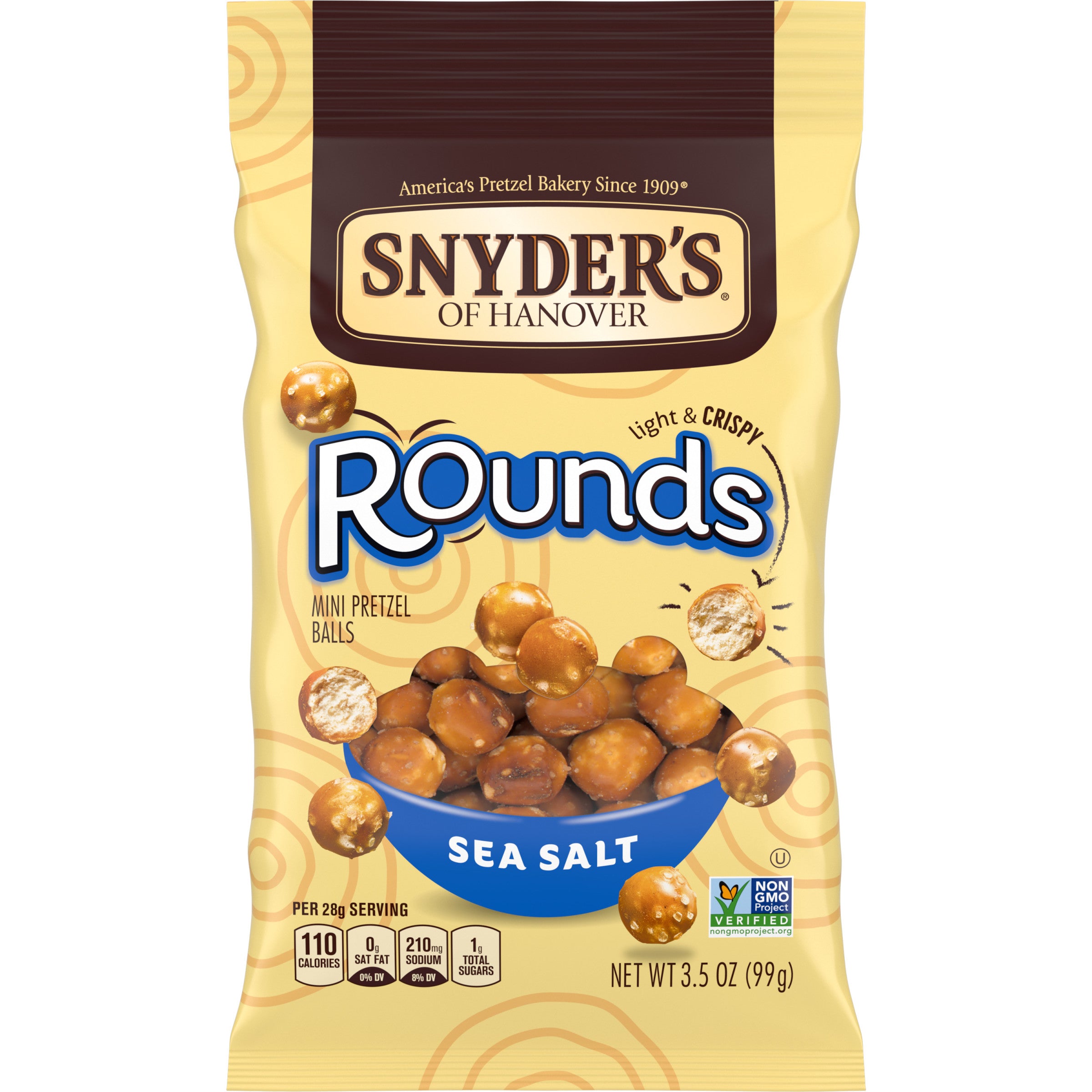 Snyder's Of Hanover Pretzels Rounds Sea Salt 3.5 Ounce Size - 8 Per Case.