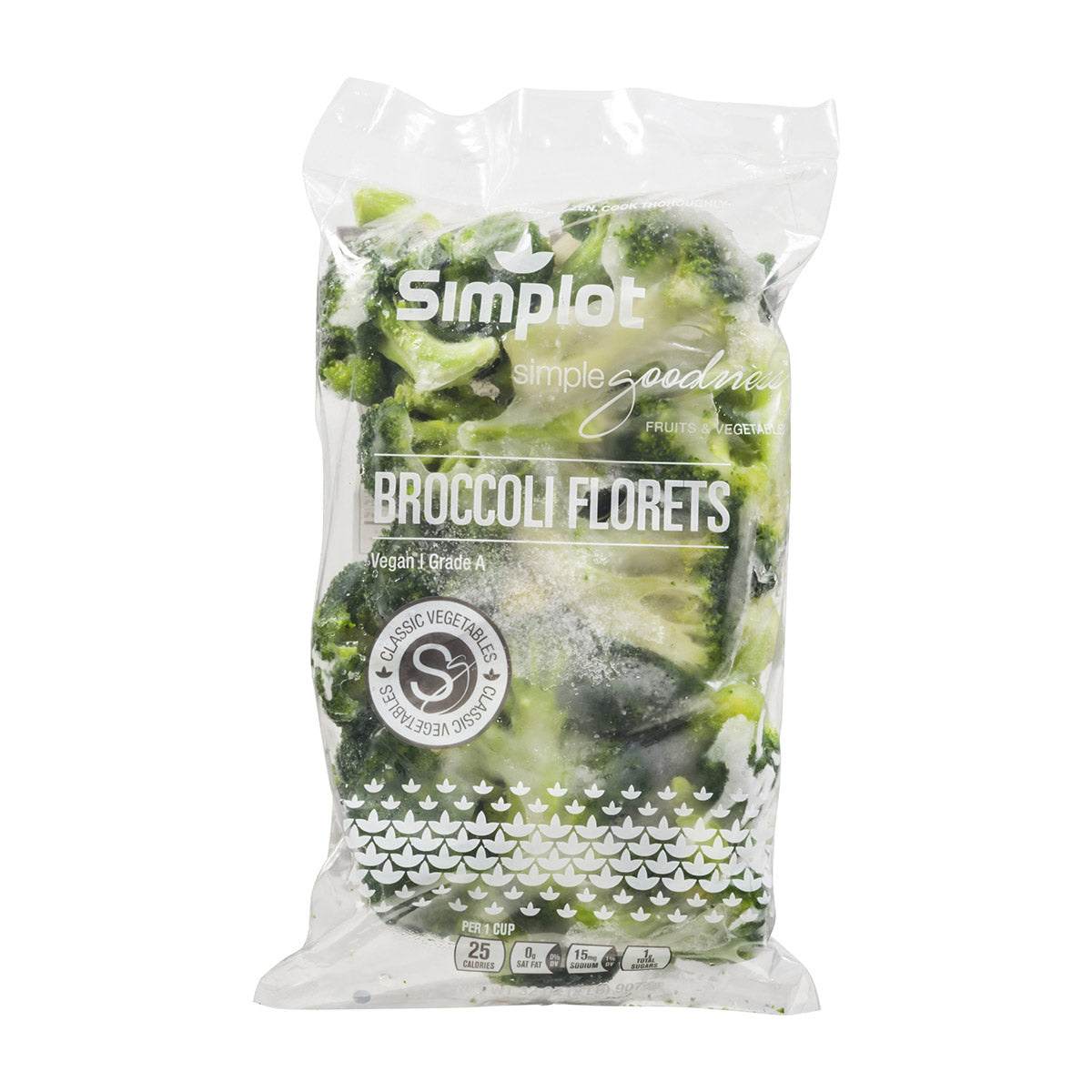 Simplot Simple Goodness Classic Vegetables Broccoli Florets Wet Pack 2 Pound Each - 12 Per Case.