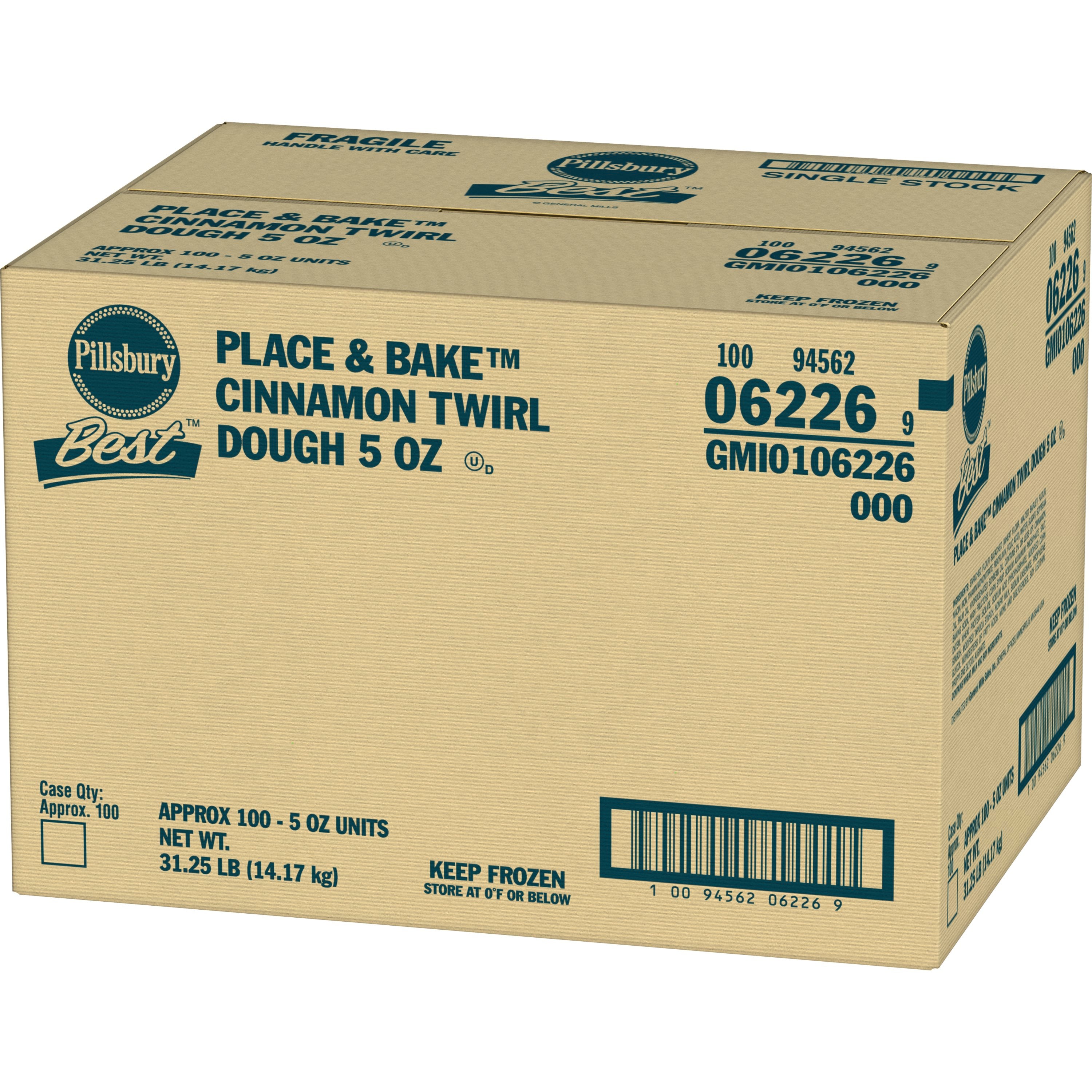 Pillsbury™ Best™ Place & Bake™ Twirldough Cinnamon 31.25 Pound Each - 1 Per Case.