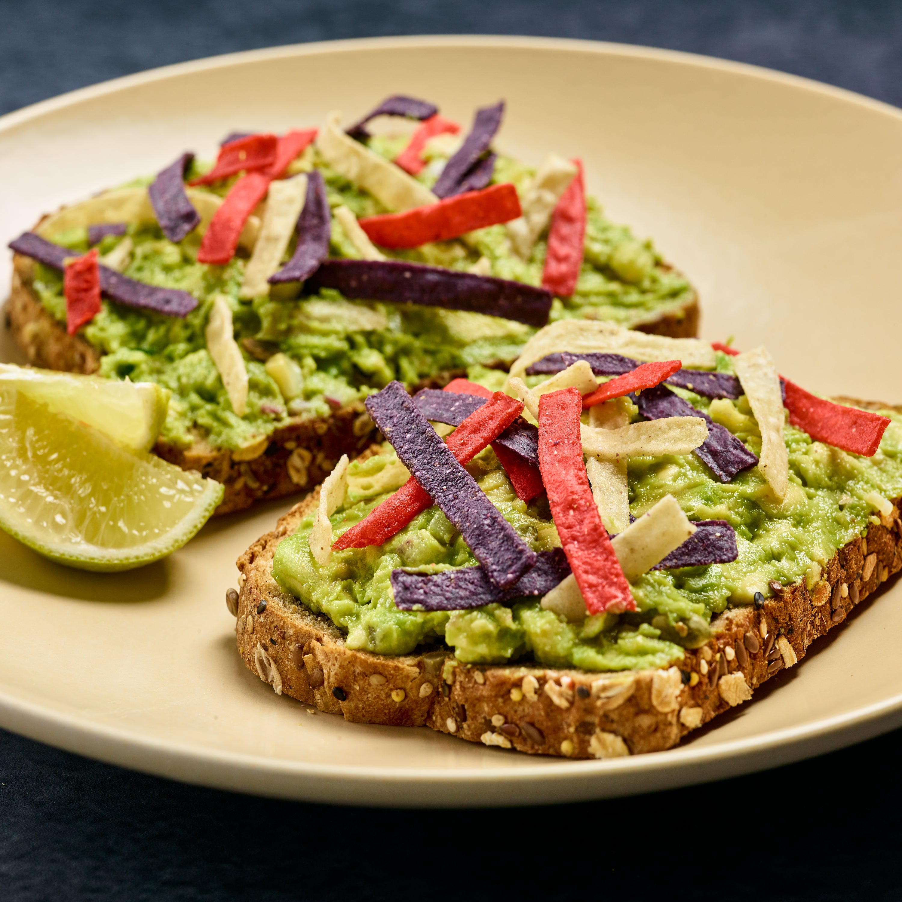 Fresh Gourmet Tri-Color Tortilla Strips 0.5 Ounce Size - 140 Per Case.