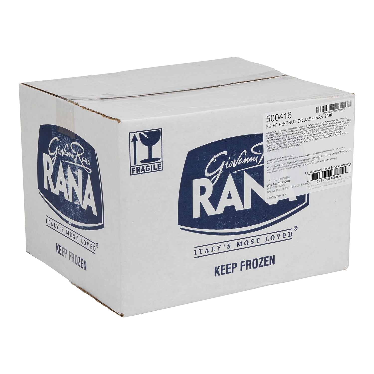 Fresh Frozen Butternut Squash Ravioli 3 Pound Each - 2 Per Case.