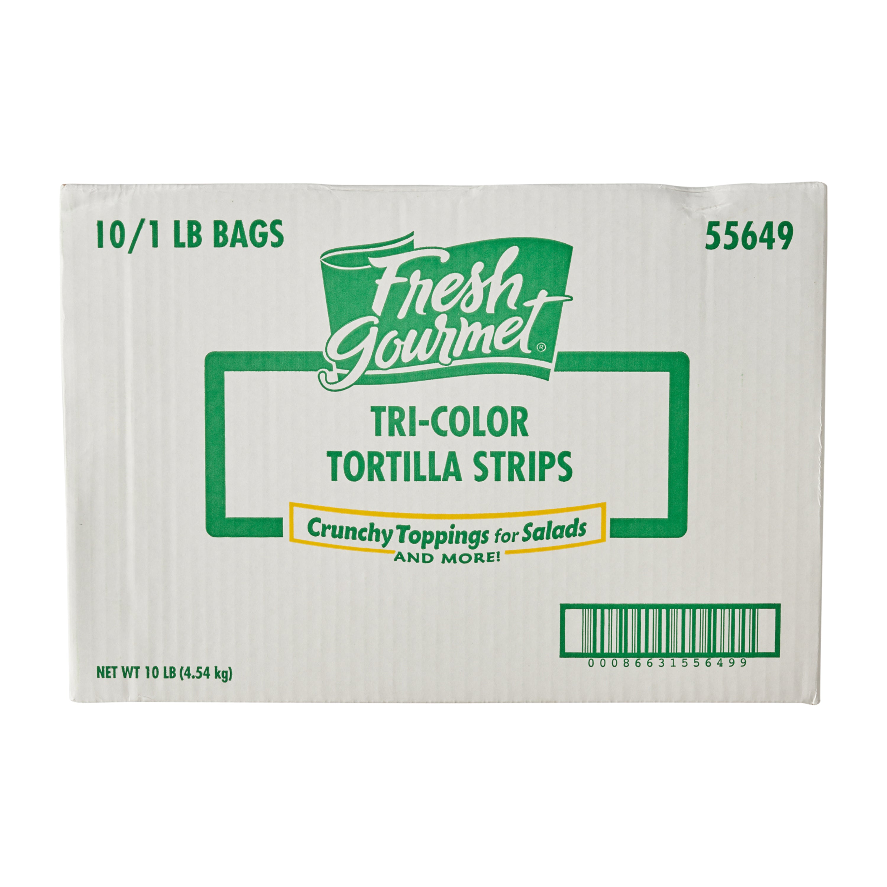 Fresh Gourmet Salad Topping Tri-Color Tortilla Strips 1 Pound Each - 10 Per Case.