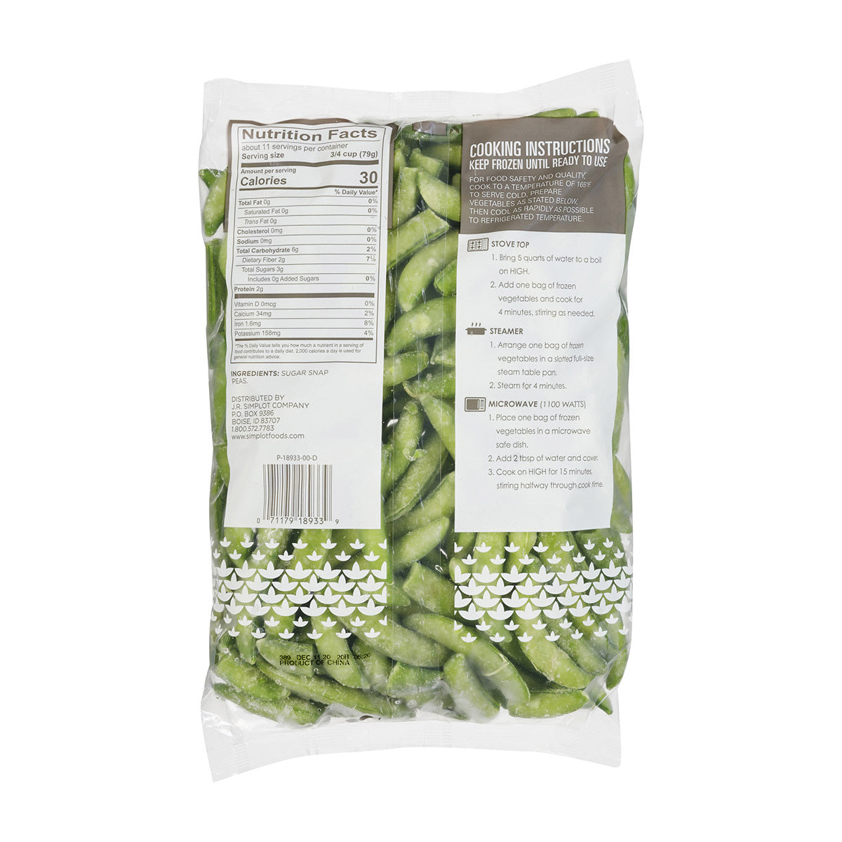 Simplot Simple Goodness Classic Vegetables Sugar Snap Peas 2 Pound Each - 12 Per Case.