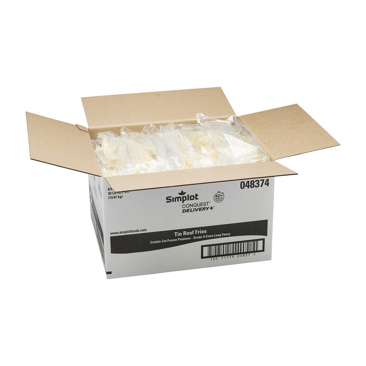 Simplot Conquest Delivery 8"x4" Clear Coated Tin Roof Fries 5 Pound Each - 6 Per Case.