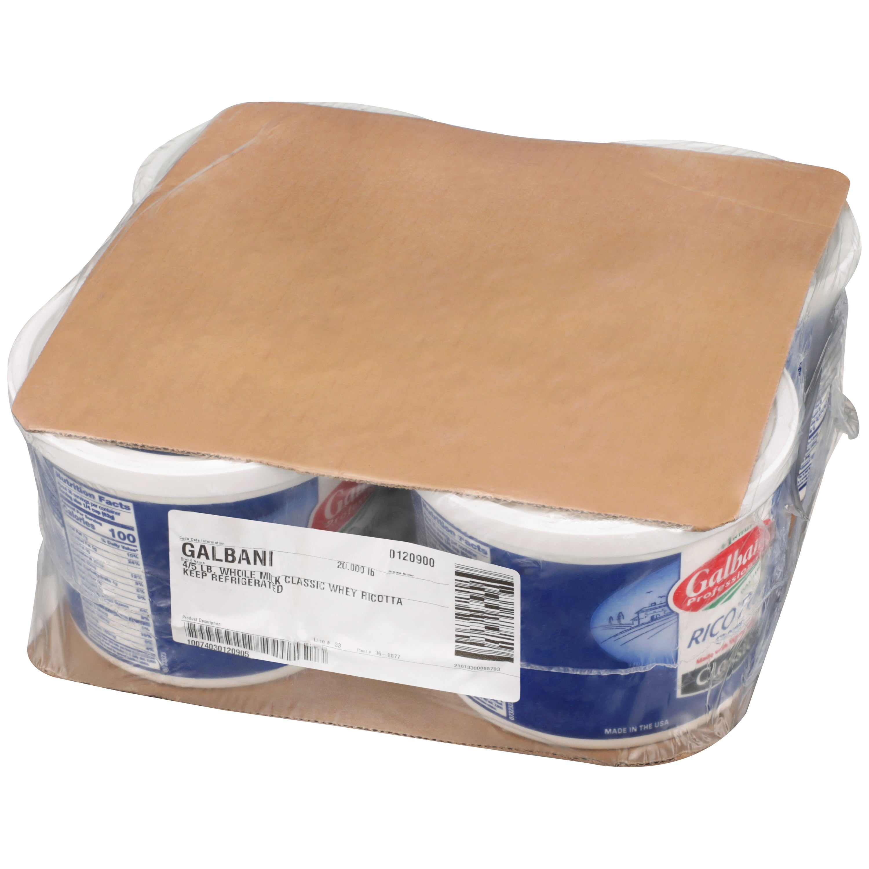 Galbani Whole Milk Classic Whey Ricotta 5 Pound Each - 4 Per Case.