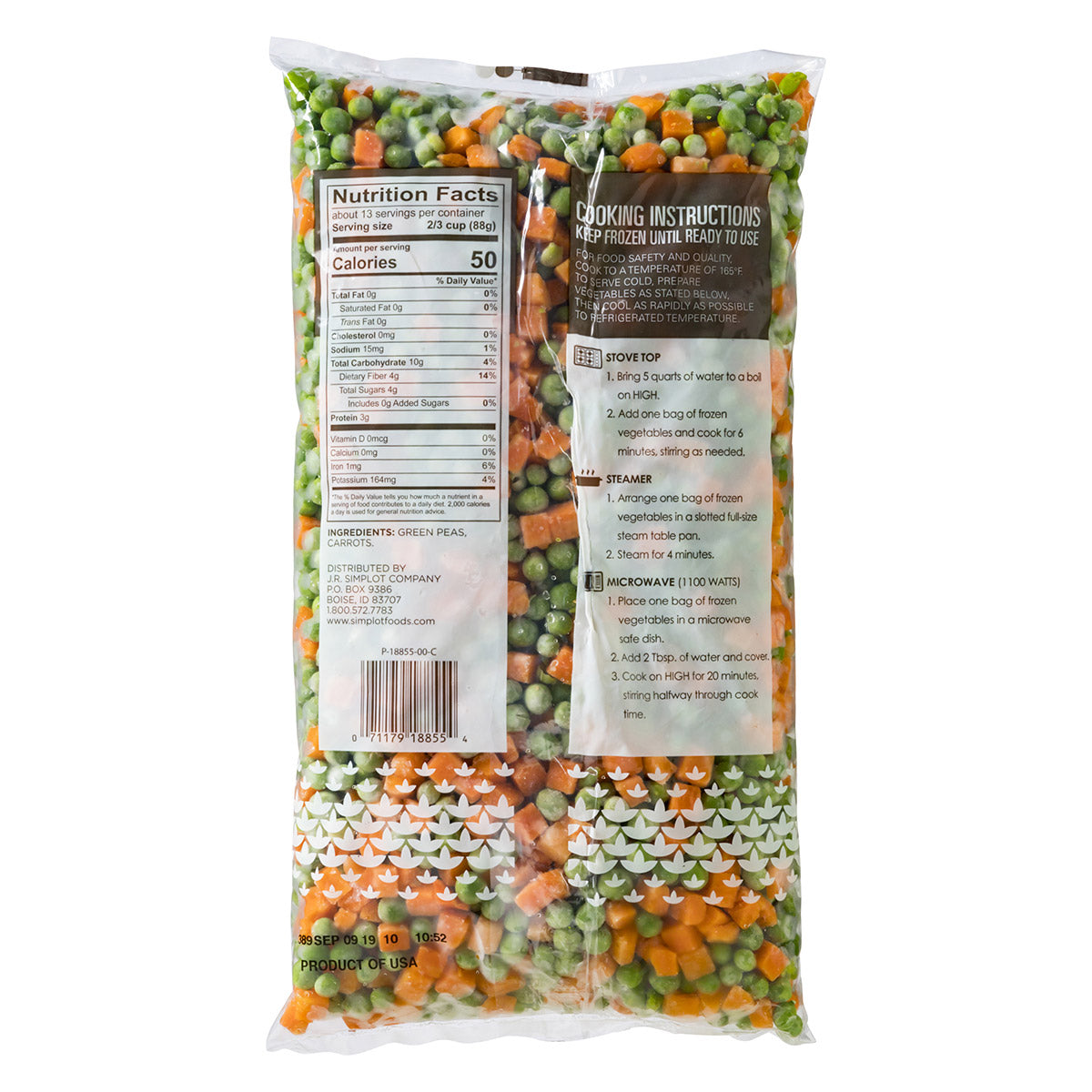 Simplot Simple Goodness Classic Vegetables Peas And Diced Carrots 2.5 Pound Each - 12 Per Case.