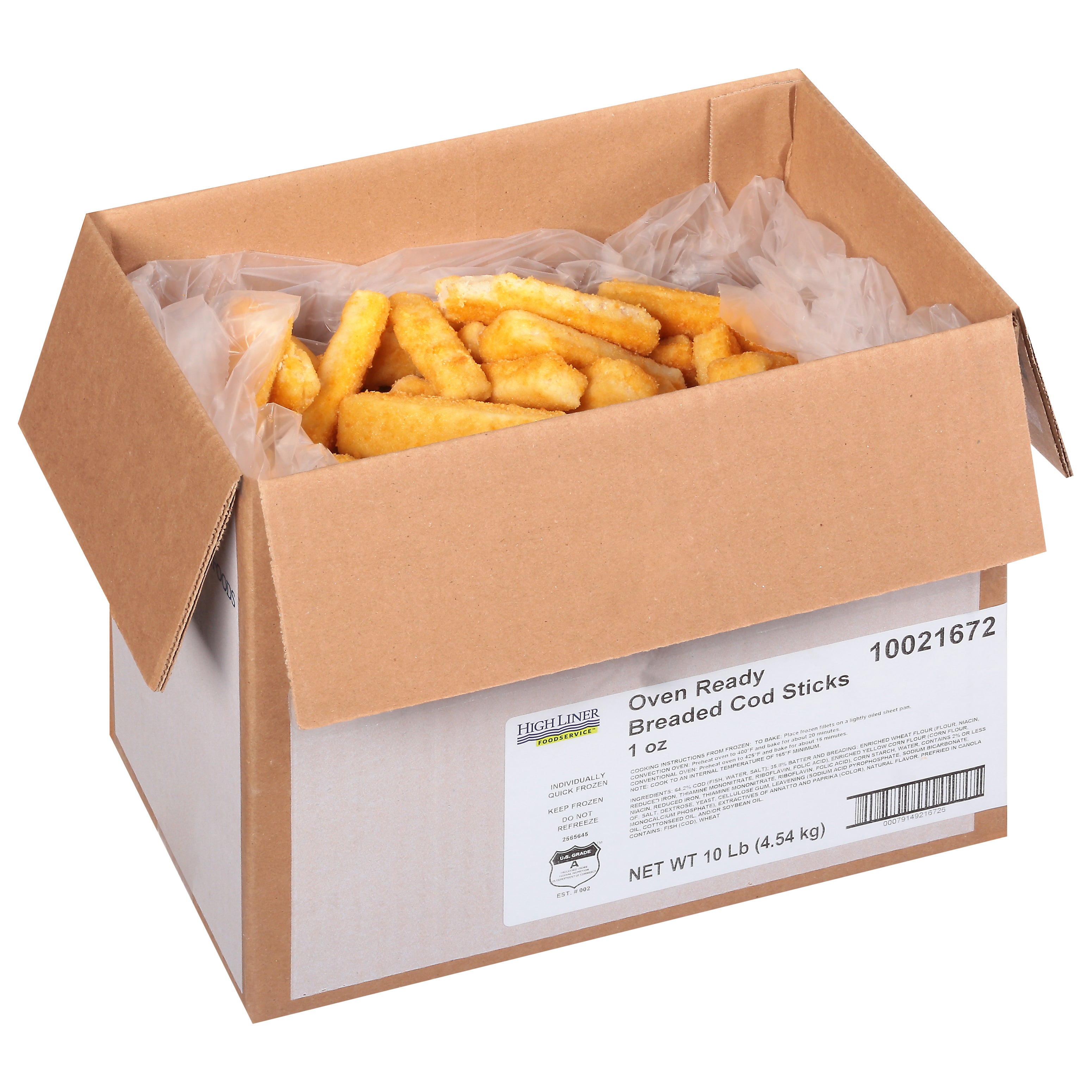 Oven Ready Breaded Cod Sticks 5 Pound Each - 2 Per Case.