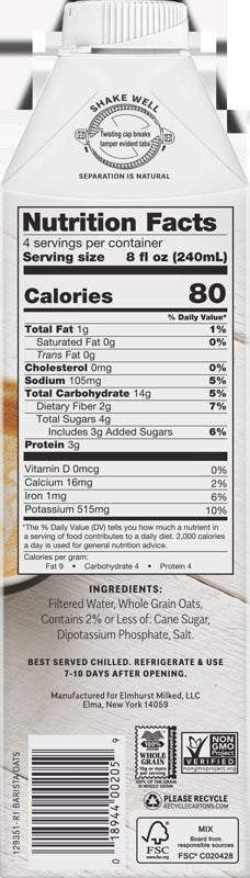 Elmhurst Milked Milked Oat Barista 32 Fluid Ounce - 6 Per Case.