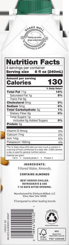 Elmhurst Milked Milked Unsweetened Almond 32 Fluid Ounce - 6 Per Case.