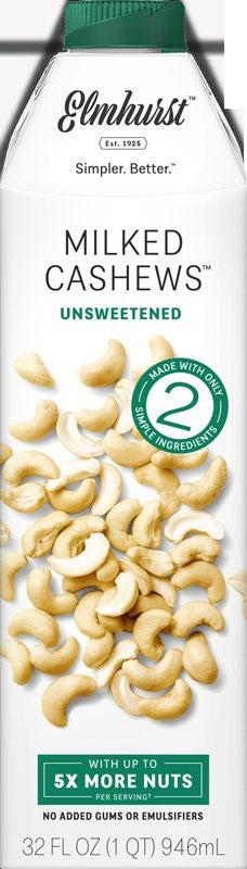 Elmhurst Milked Milked Unsweetened Cashew 32 Fluid Ounce - 6 Per Case.