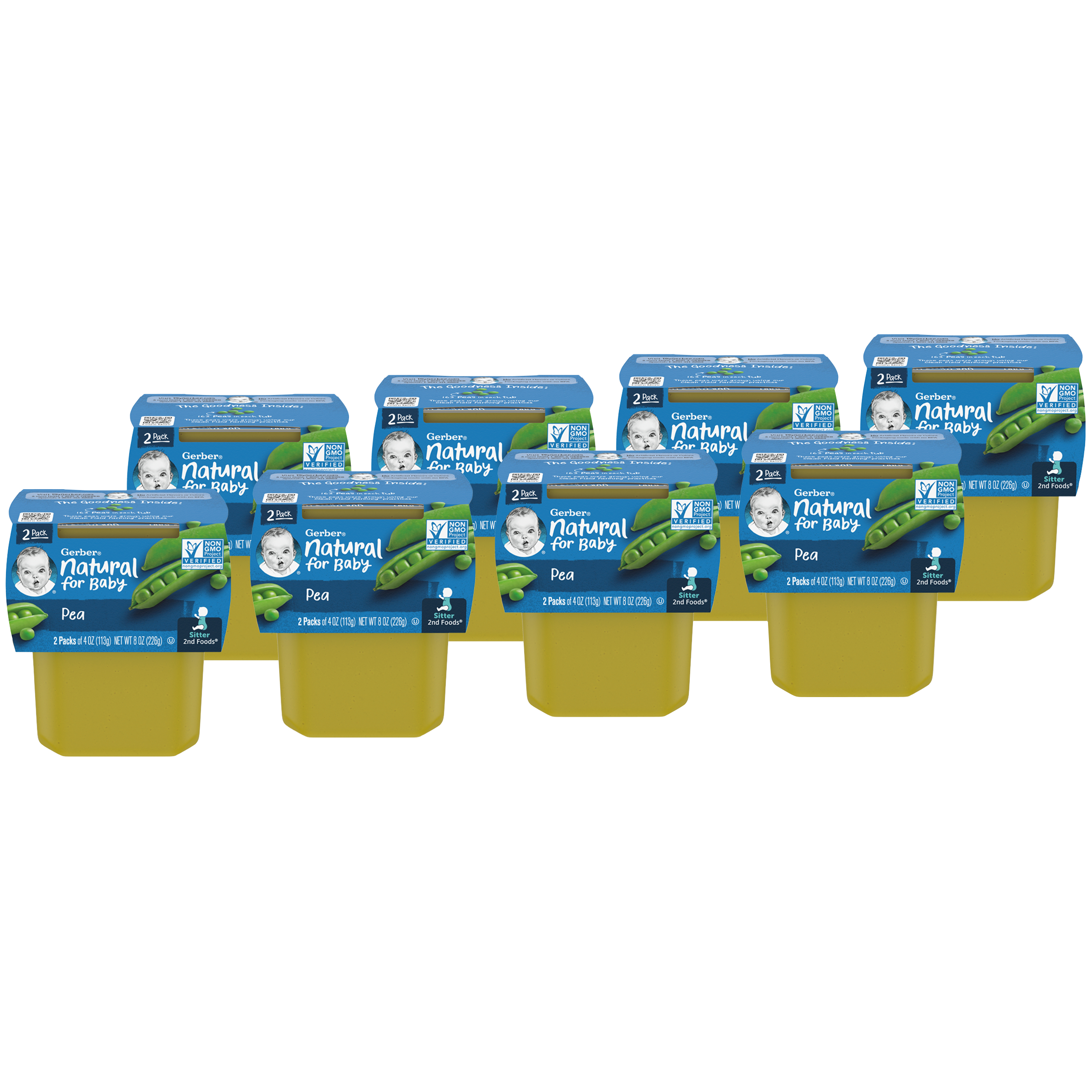 (2 pack of 4 Oz) Gerber 2nd Foods Pea Baby Food 8 Ounce Size - 8 Per Case.