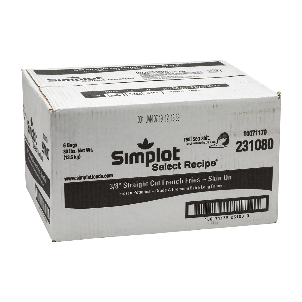 Simplot Select Recipe 8" Sea Salt Straightcut Fries Skin On 5 Pound Each - 6 Per Case.