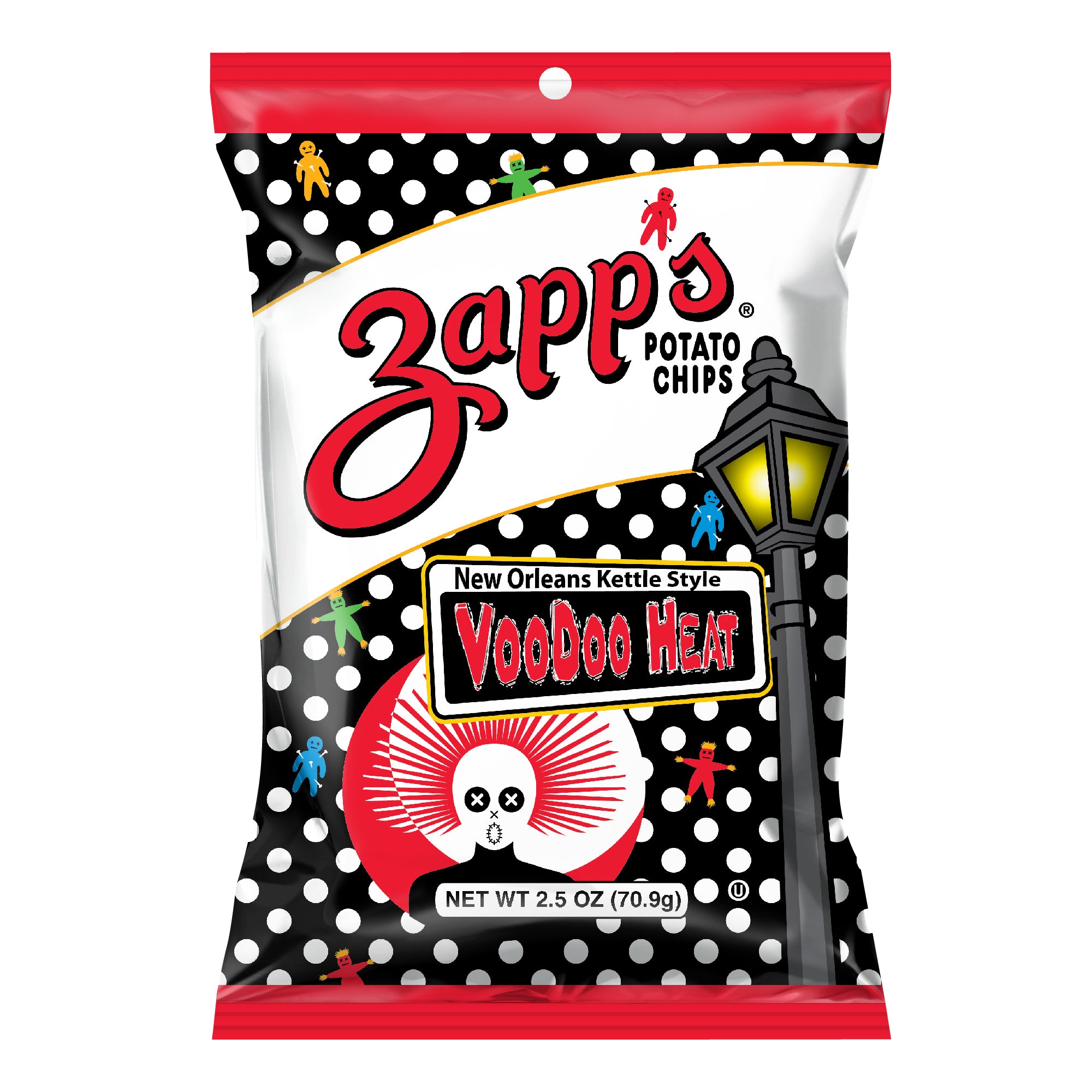 Zapp's Potato Chips New Orleans Kettle Style Voodoo Heat Kettle Chips 2.5 Ounce Size - 10 Per Case.