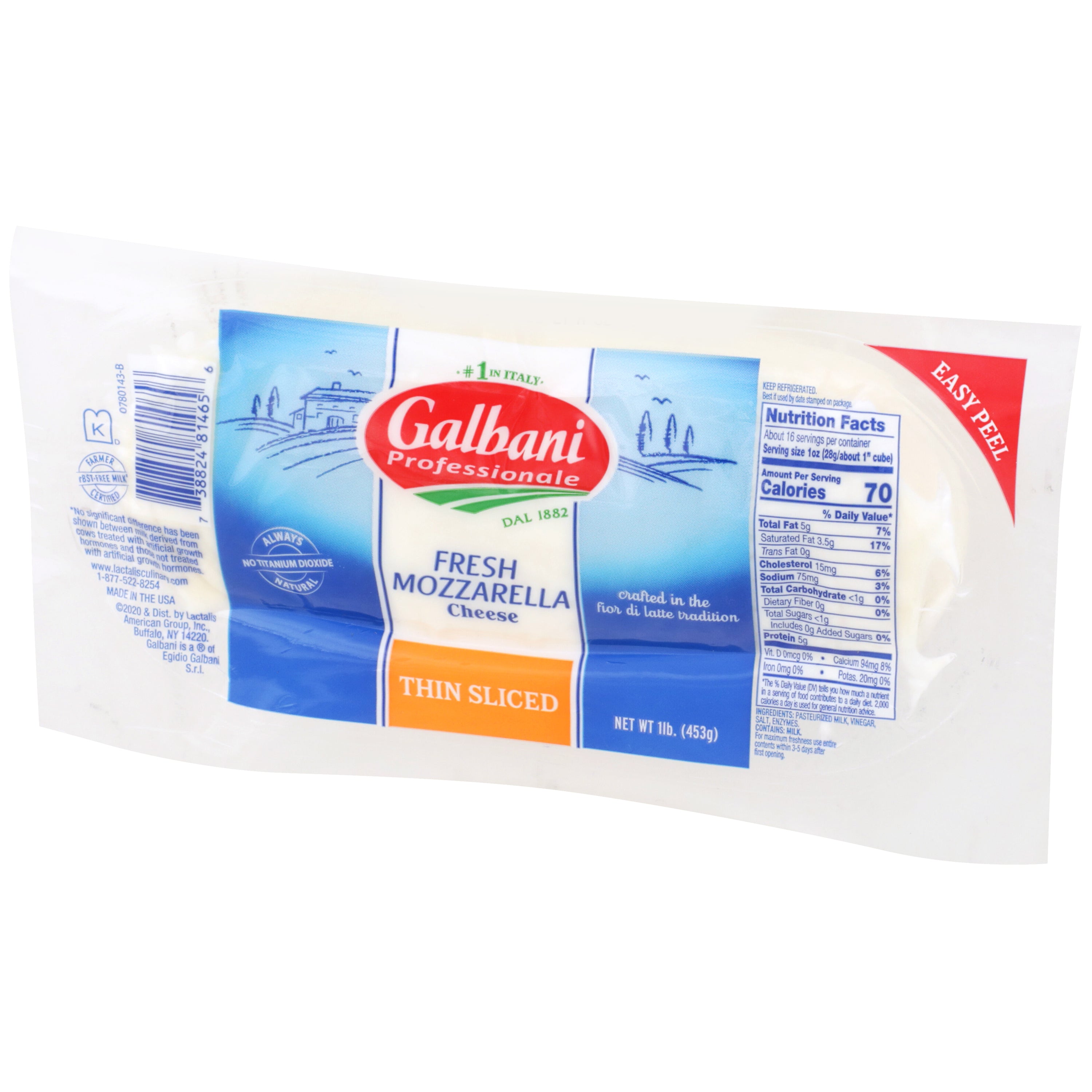 Galbani Fresh Mozzarella Cheese Thin Sliced Log 16 Ounce Size - 6 Per Case.
